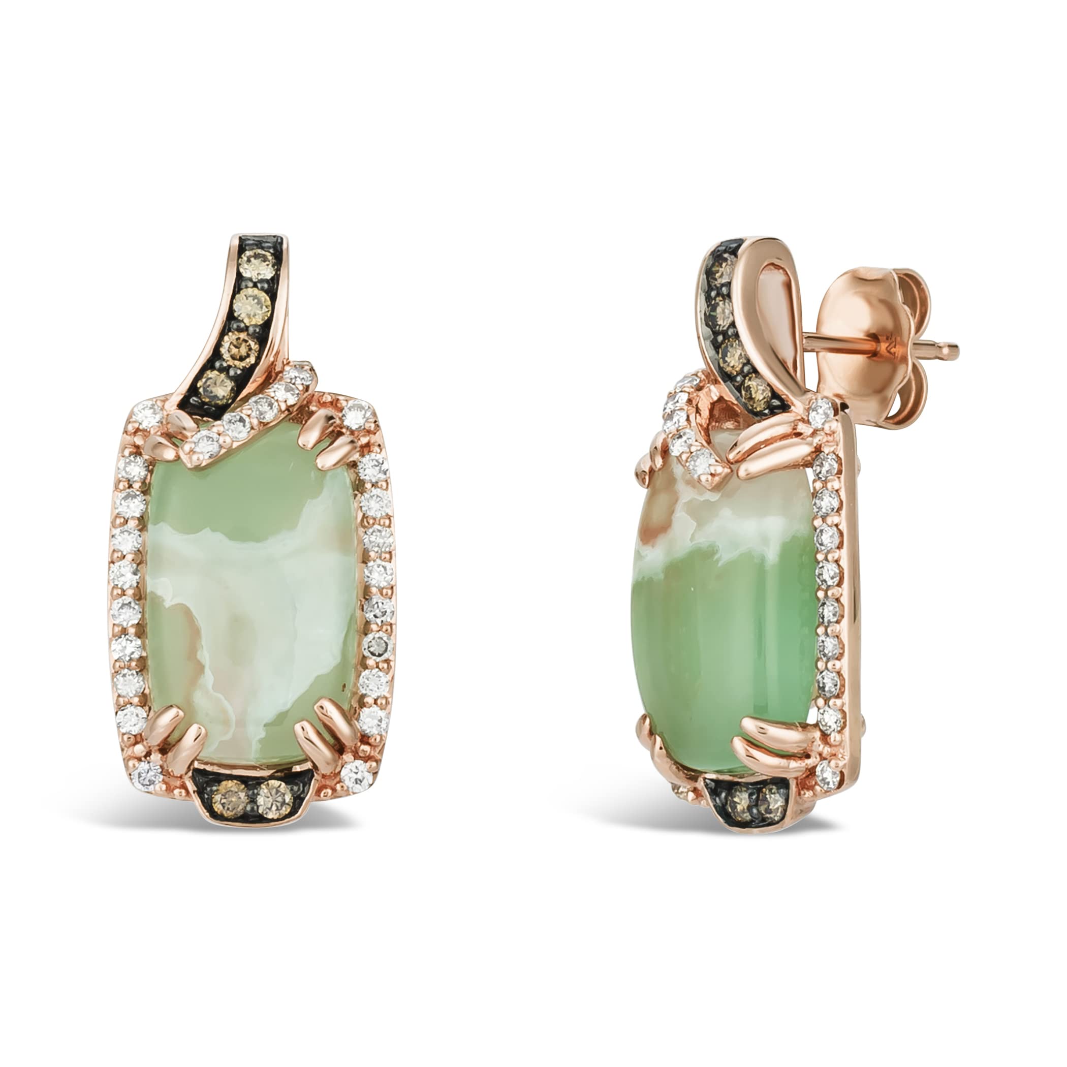 LE VIAN 1 2 Carat Chocolate Diamond and 6 3 5 Carat Cushion Cut Green Aquaprase Drop Earrings