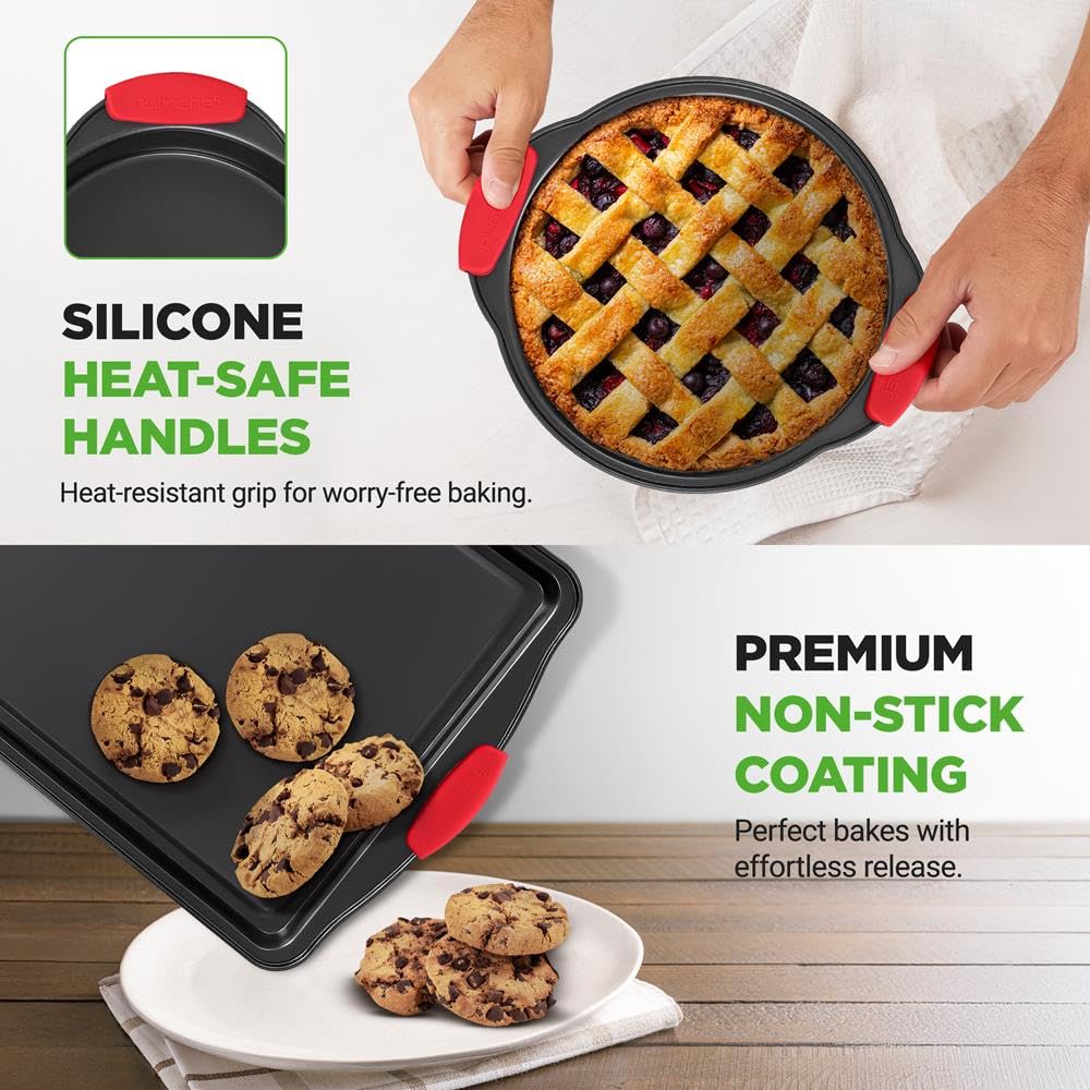 NutriChef Juego de bandejas para horno antiadherentes, juego de 6 bandejas de horno, incluye bandejas de galletas para hornear, molde para pan, moldes para magdalenas, molde para pasteles, negro con
