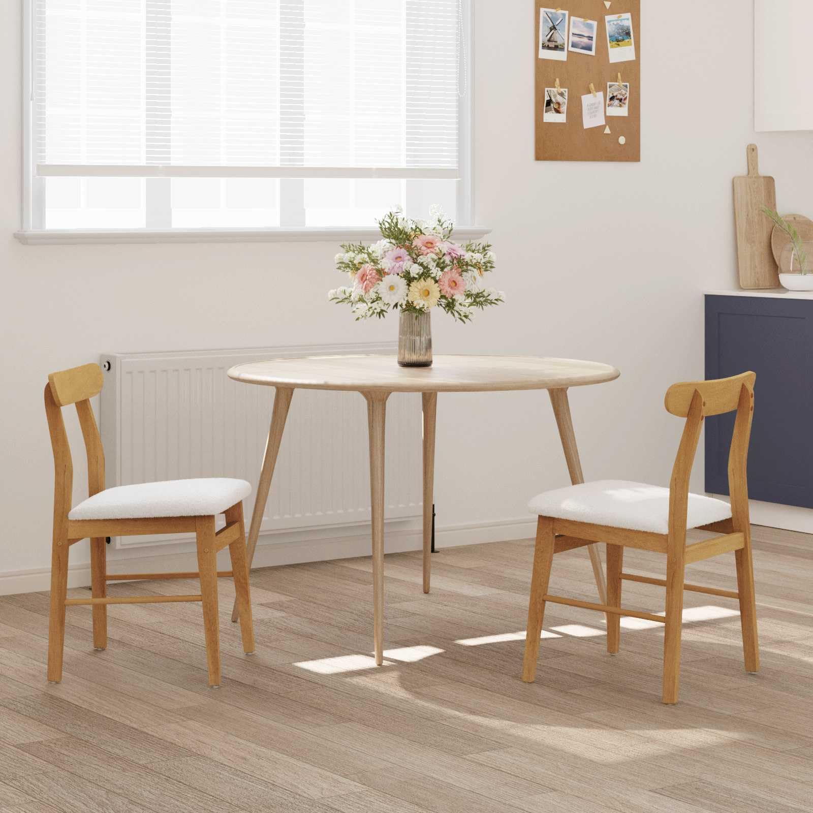 Lot de 2 chaises de salle à manger - Style vintage - En bois massif - Bois d'hévéa - Naturel clair - Avec coussin d'assise - Pour salle à manger, cuisine et salon, max. 160 kg