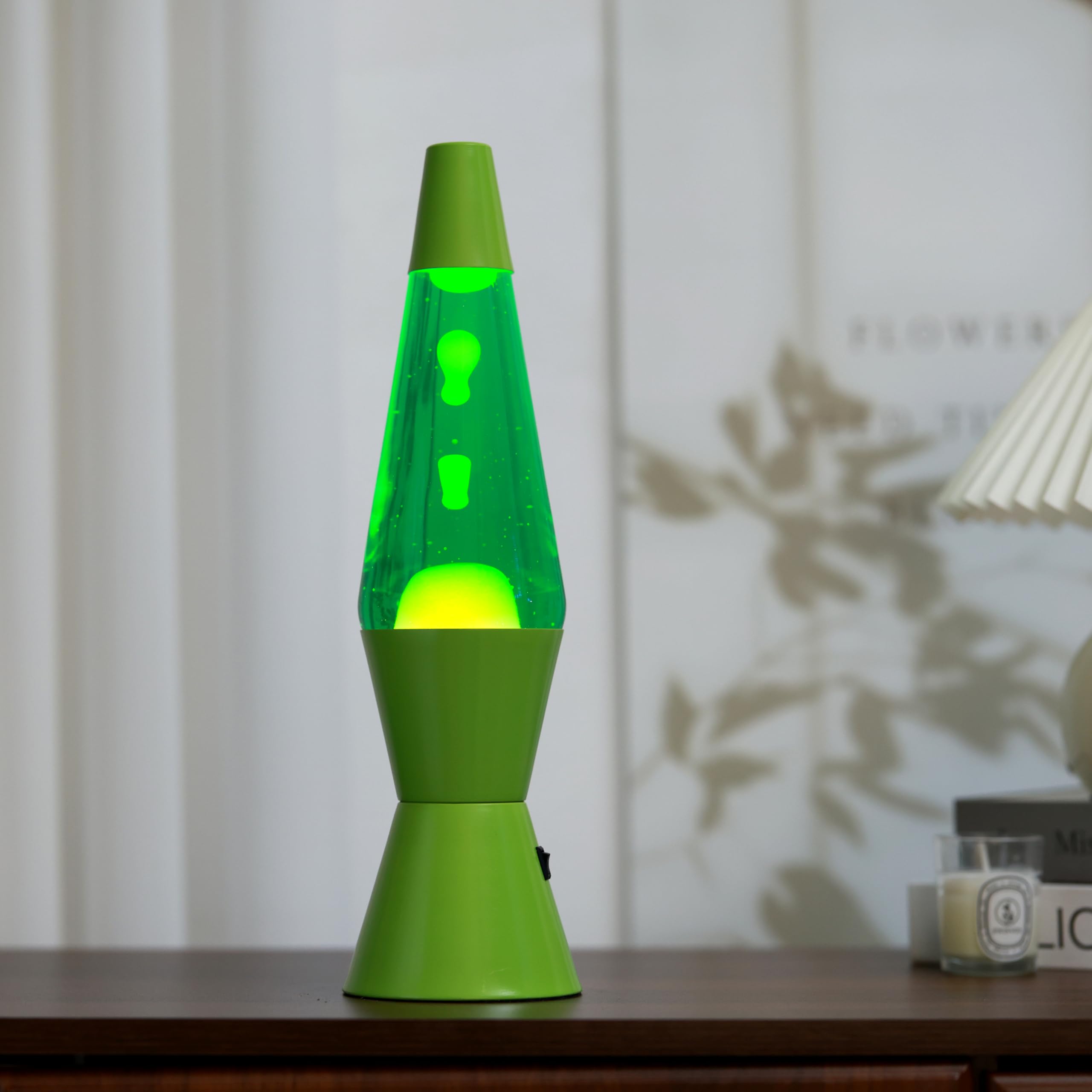 I-TOTAL® - LED-Lavalampe – Modernes Design mit fließendem Blaseneffekt, geringer Energieverbrauch, integriertes LED-Licht, 37 cm (Grüner Sockel, grüne Flüssigkeit, gelbes Wachs)