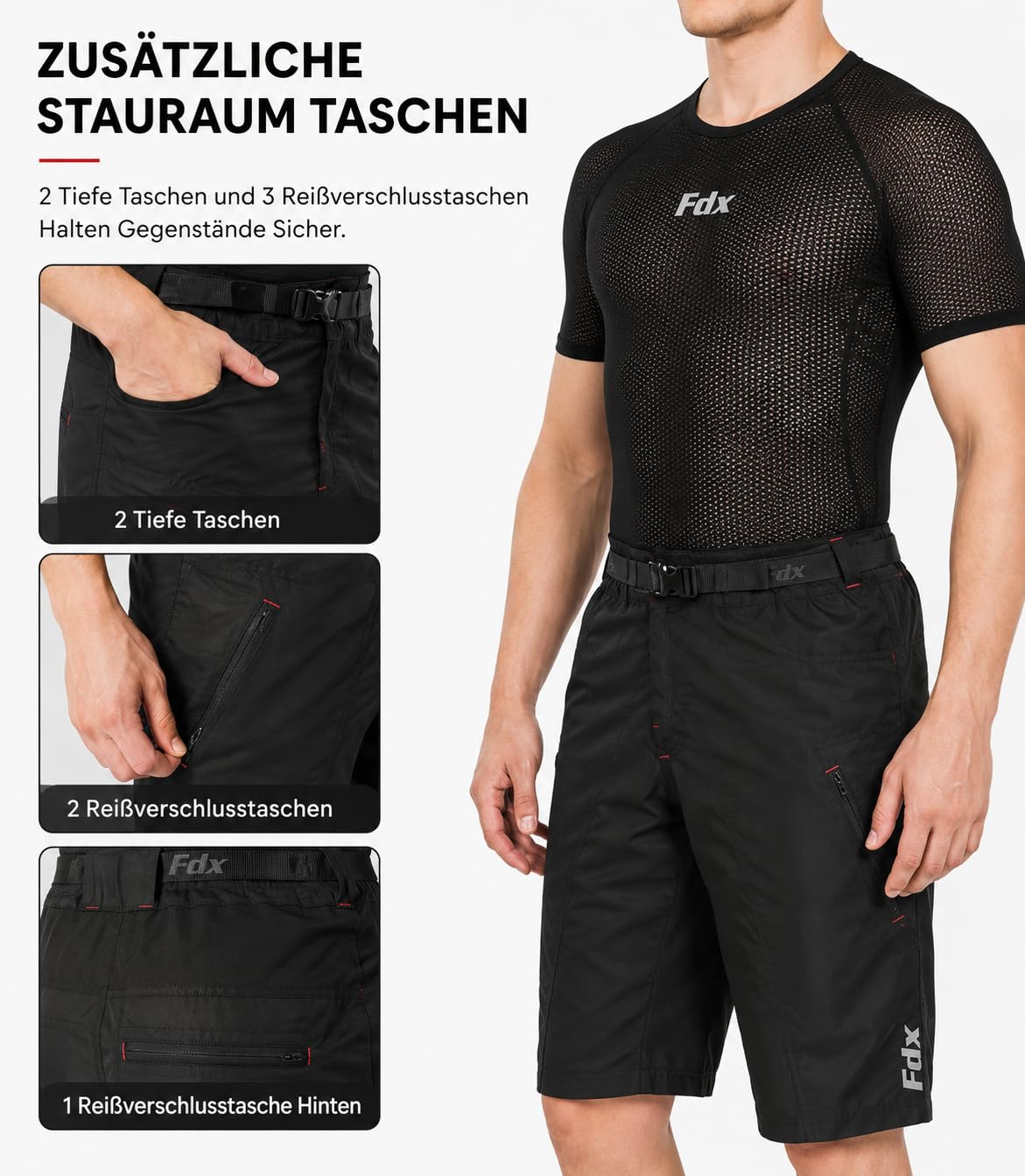 FDX MTB Hose Herren Radhose Mountainbike Hose Herausnehmbarem Innenpolster
