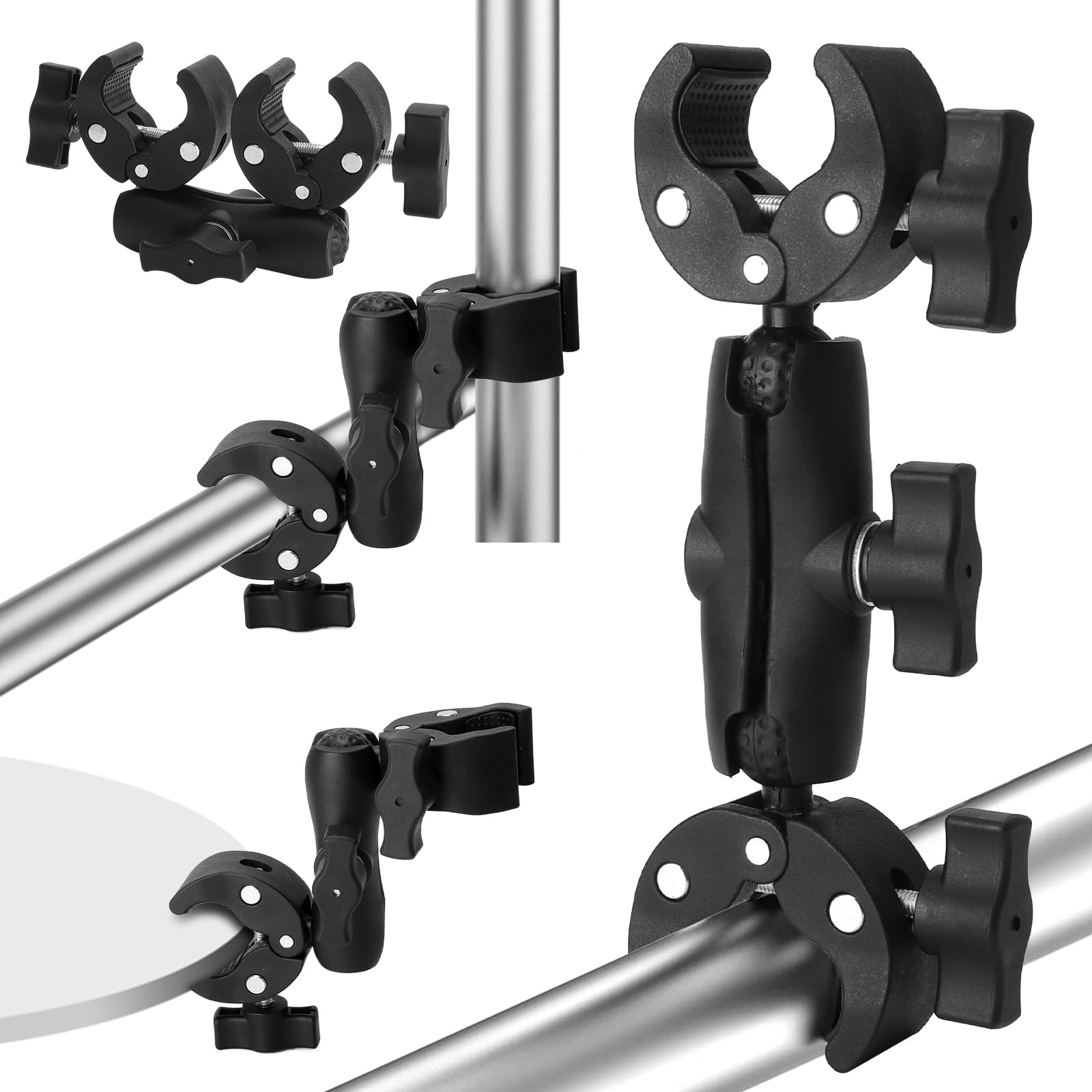 TMZELOA Action Cam Lenkerhalterung, Motorrad Lenkerhalterung - 9 Verlängerungsarm Doppelkugelkopf 360° Aluminium Halterung 1/4-20 Gewinde Adapter - für GoPro E-Bike/MTB Lenkerklemme 16–40 mm