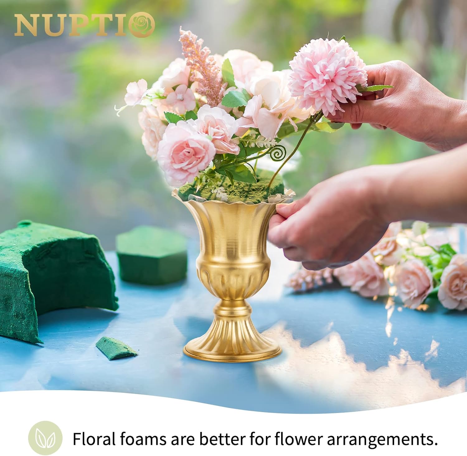 Nuptio Pcs of 10 Metal Urn Planter Elegant Wedding Centerpieces Vase for Wedding Party Decoration, 16cm/6.3" Tall Trumpet Vase Flower Holder for Anniversary Ceremony