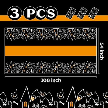 Childom 3 Pack Halloween Tablecloths,Disposable Plastic Tablecloths 54 x 108 Halloween Decorations,Plastic Table Cover for Birthday,Party Supplies,Holiday Table Cloth for Home,Dinner,Indoor,Outside