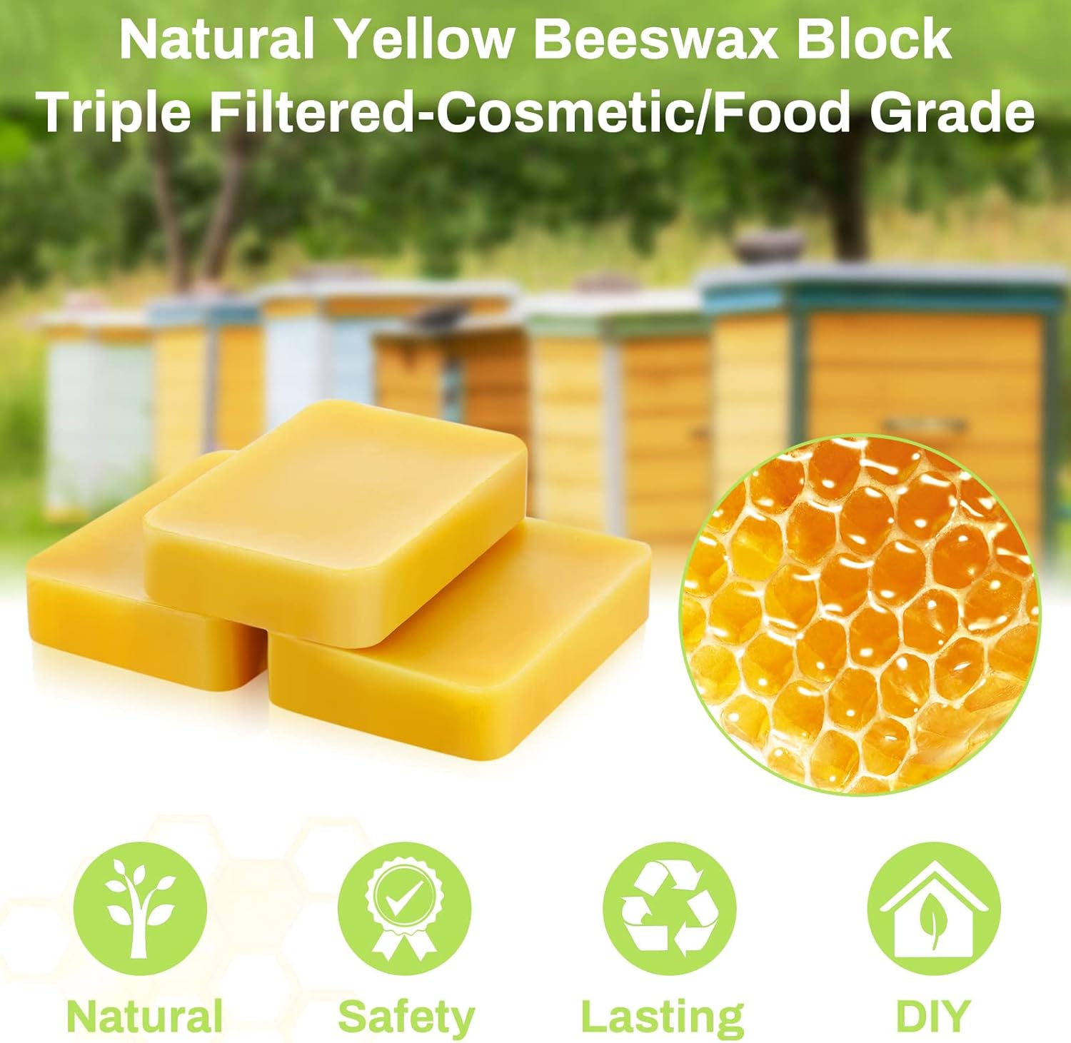 Treela 6 Pcs 1 LB Yellow Pure Beeswax Block Natural Beeswax Cosmetic Grade Wax Block for Moisturizer Lotions Creams Lip Balms Soaps Candle Making