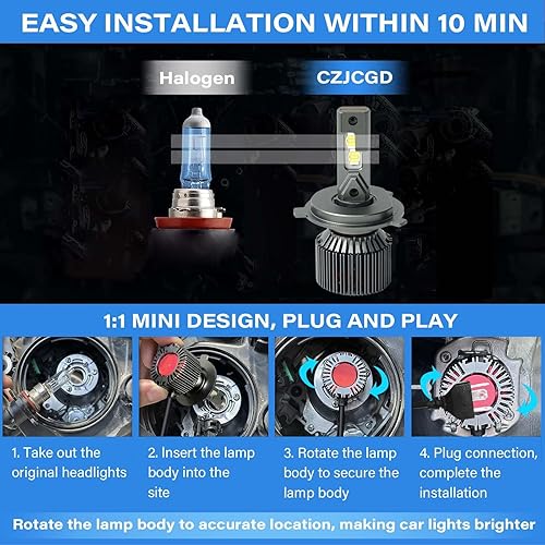 Miniatura 4 de CZJCGD Bombillas LED para faros delanteros H4 9003 HB2 Universal, bombilla de luz baja y alta, luz blanca fría 500% más brillante, bombillas