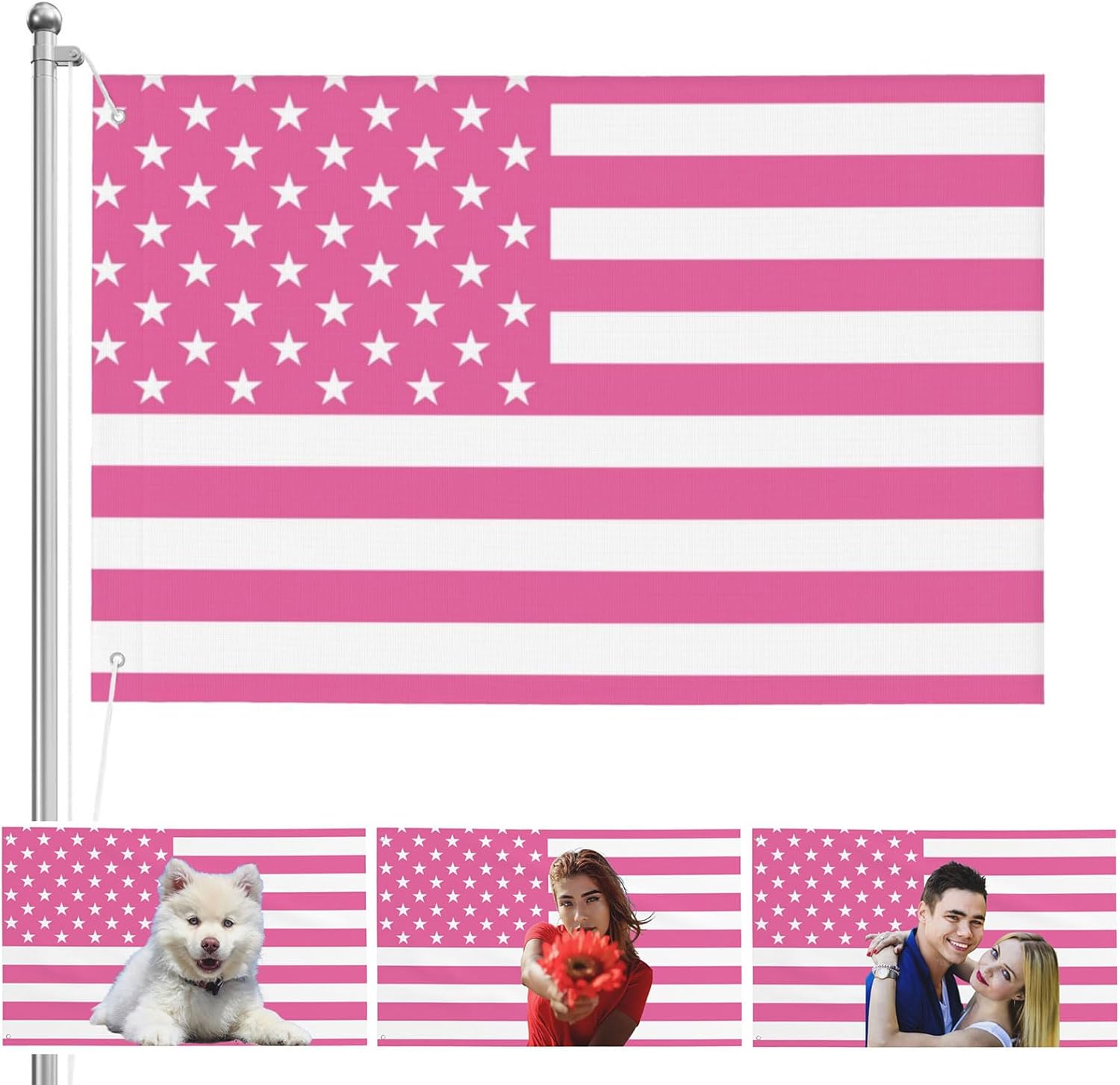 Personalized Double Sided Flags Add Your Own Text/Photo/Logo Custom Banner Tapestry for University Dormitories Living Rooms Bedrooms Clubs Outdoor Activities Decoration, 3x5 FT, FBA-Pink