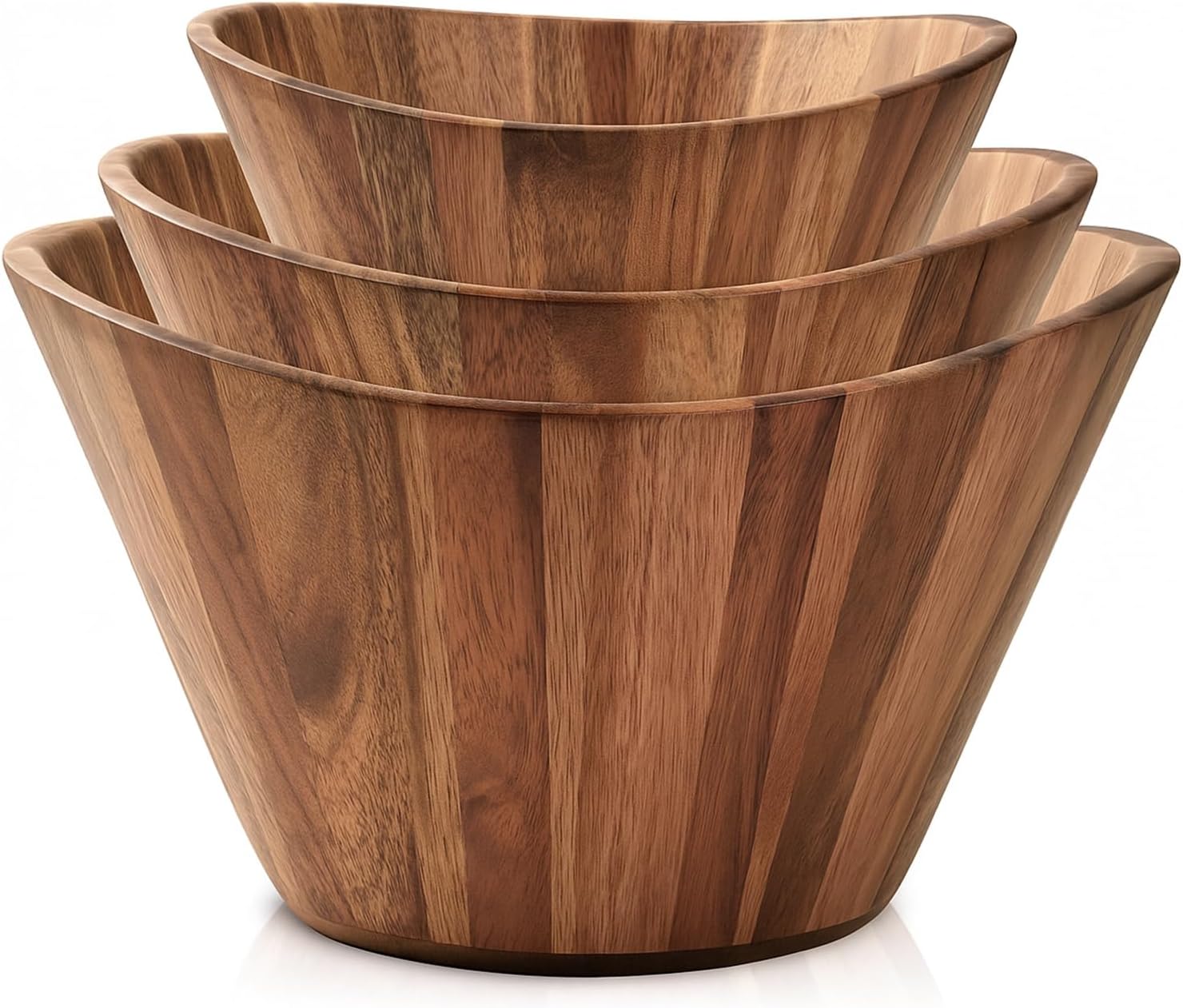 Woodenhouse Wooden Bowls, Wooden Salad Bowl Set of 3 - Round Design Large Salad Bowl Set for Serving, Handmade, Durable and Stylish Natural Wood Dining Accessory
