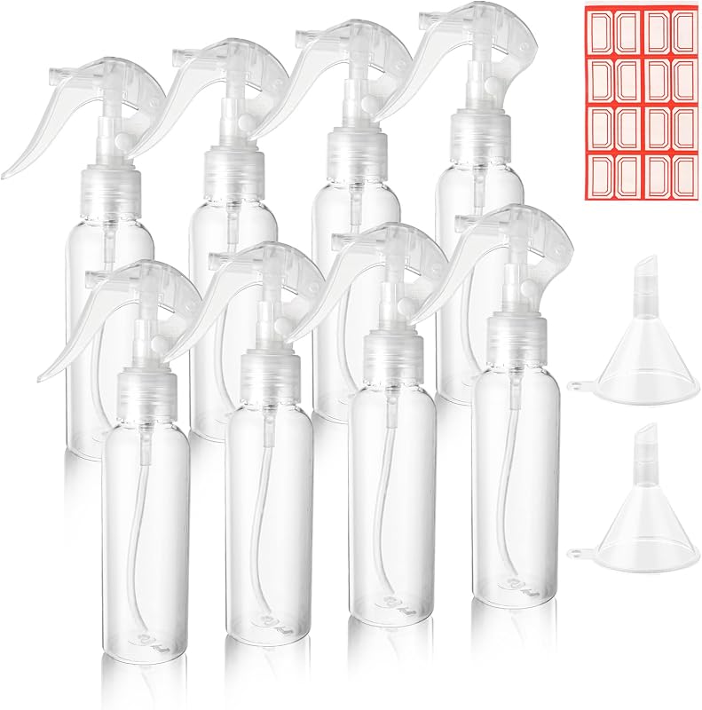 Molain 8 Frascos Spray Recarregáveis Transparentes de 100 mL com 2 Funis e Etiqueta