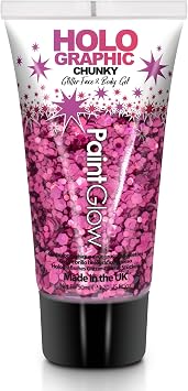Chunky Cosmetic Glitter gels 50ml for face, Body & Hair from PaintGlow Vegan Princess Pink