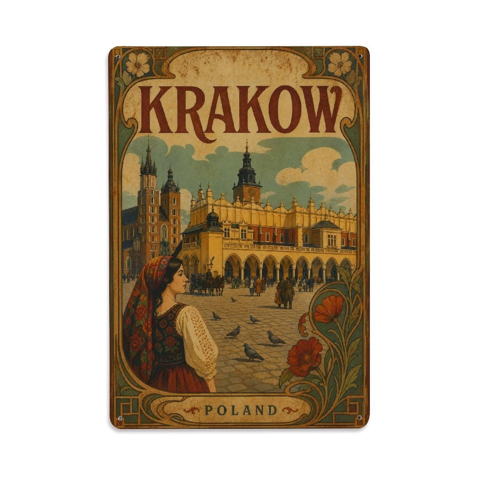 Vintage Travel Poland Krakow Metal Tin Sign