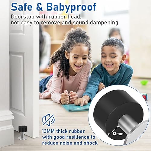 Miniatura 7 de KOLAKO Topes de puerta para la parte inferior de la puerta, tope de puerta autoadhesivo, color negro, resistente, cilíndrico, para piso, protector