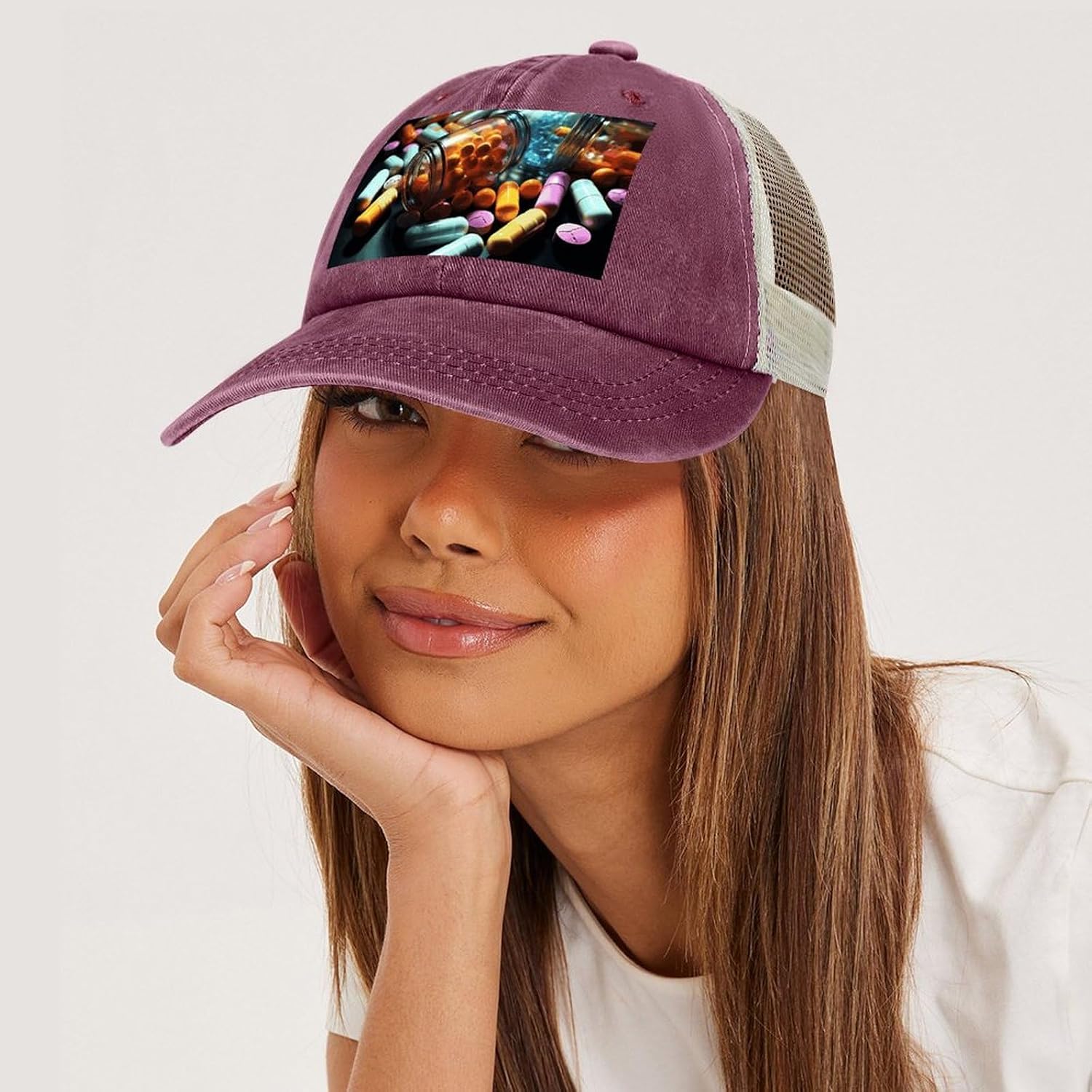 Medicine Pills Sport Hat for Men Women Hollow Cowboy Hat Adjustable Baseball Cap Apparel Gifts Accessories