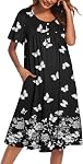 Ekouaer Nightgowns pour les femmes Short Sleeve House Robe avec Poches Floral Imprimé Mumu