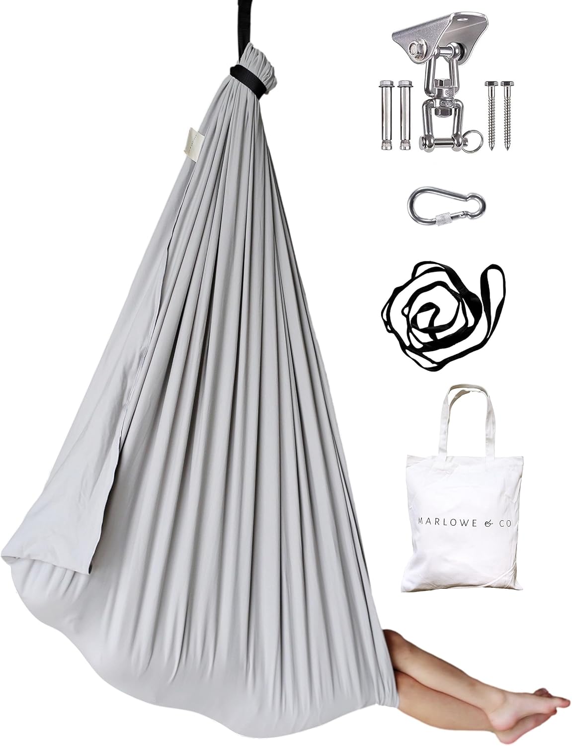 Marlowe & Co Indoor Cotton Sensory Therapy Compression Swing for Children, 360° Swivel Hardware Included, Neutral Double Layer Cotton Hammock Swing for Sensory Integration (Stone)