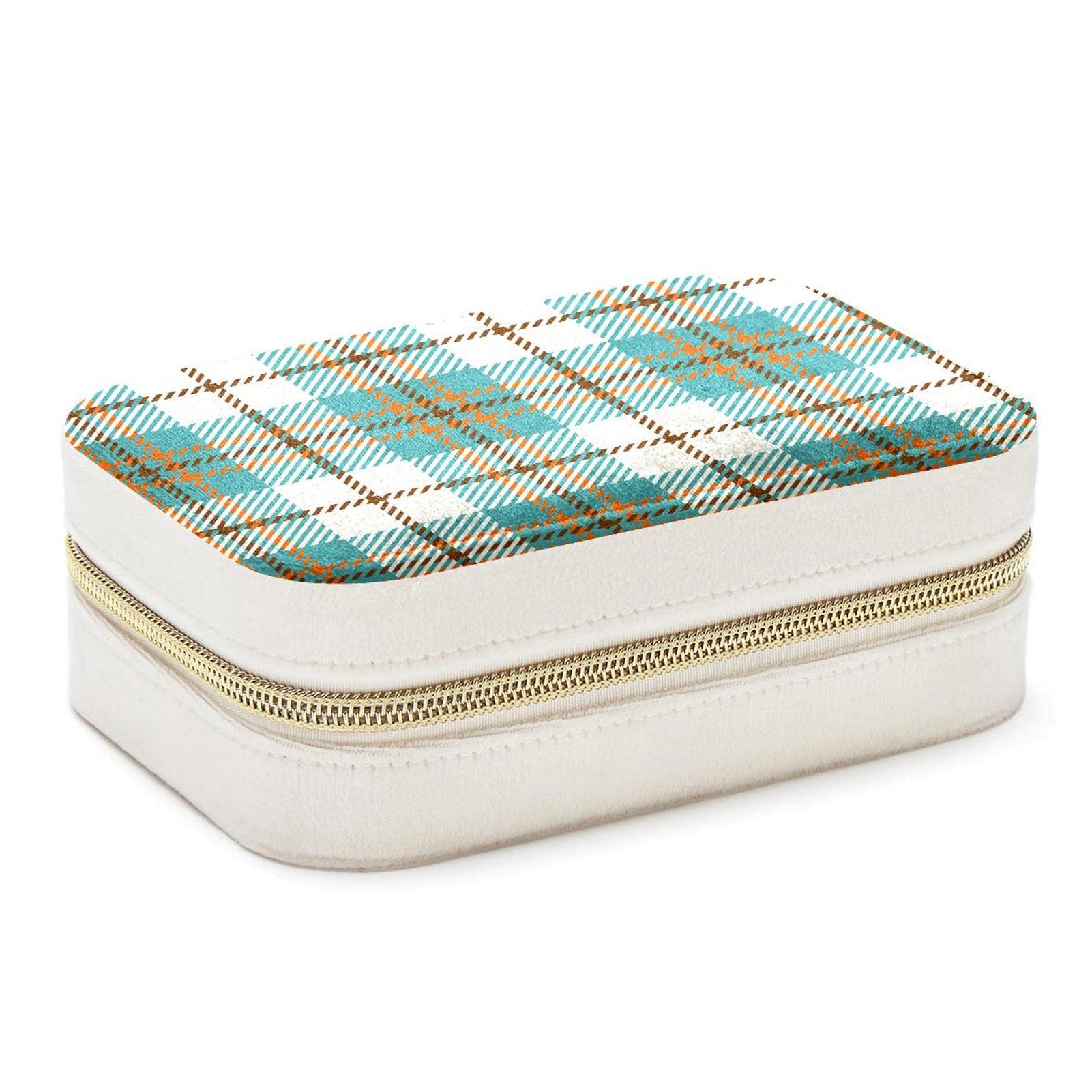 Boîte à bijoux portable en tartan vert pour les déplacements des filles