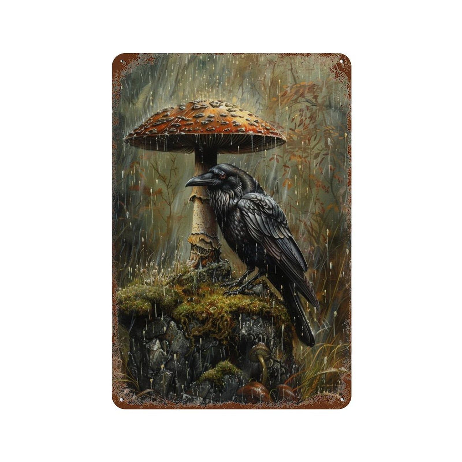 Rainy Forest Raven-1 Decorative Tin Sign 11.8"x7.9", Farmhouse Wall Decor for Garage, Bar And Workshop Decor