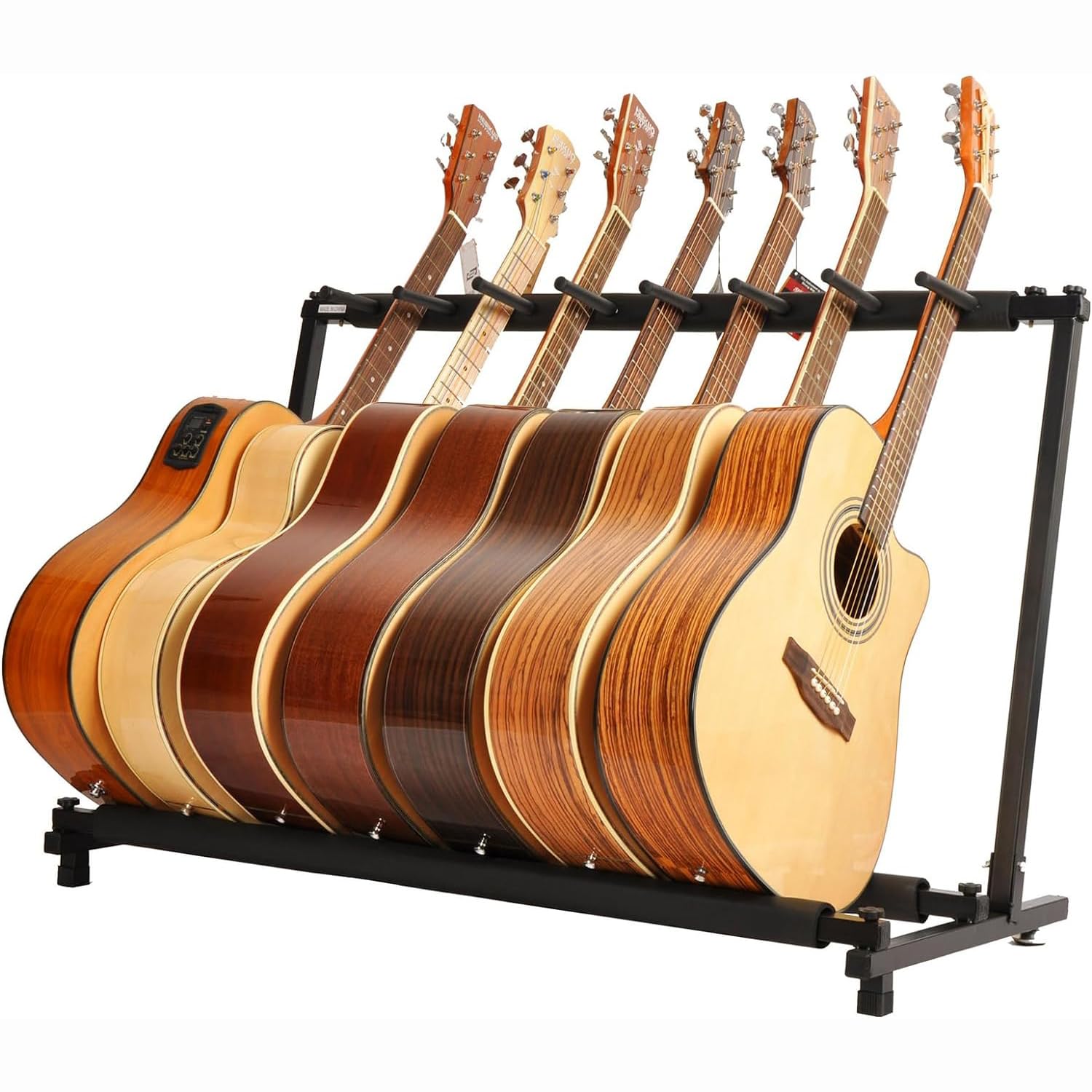 7-drożny stojak na gitarę – chroni wiele gitar dzięki gąbkowej wyściółce i antypoślizgowej gumowej podkładce – składany do sali treningowej, sklepu lub domu