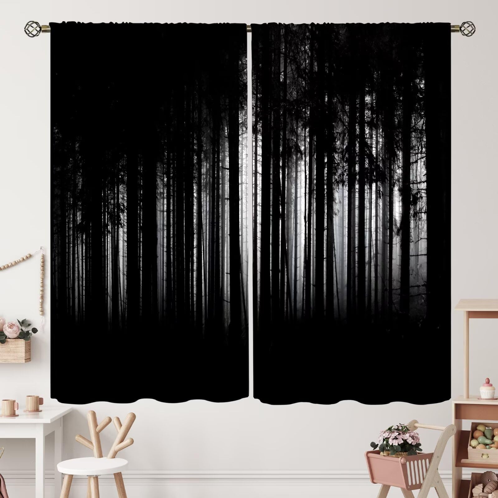 Gothic Style Landscape Curtains Horror Dark Forest Halloween Grunge Background Blackout Rod Pocket Curtains for Bedroom Living Room Decor Thermal