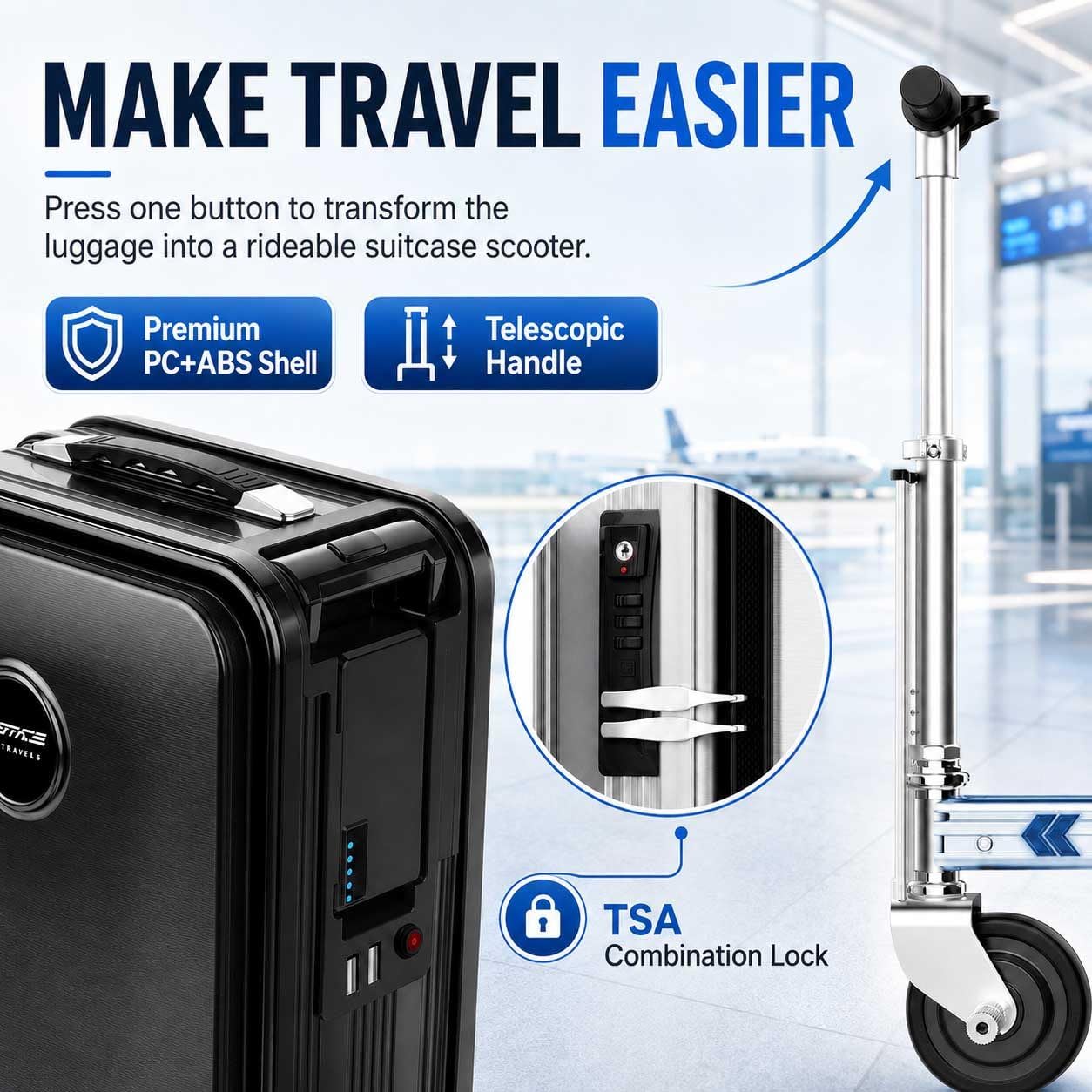 Maleta Eléctrica Montable,Capacidad De 20 L,Con Puerto De Carga Usb black