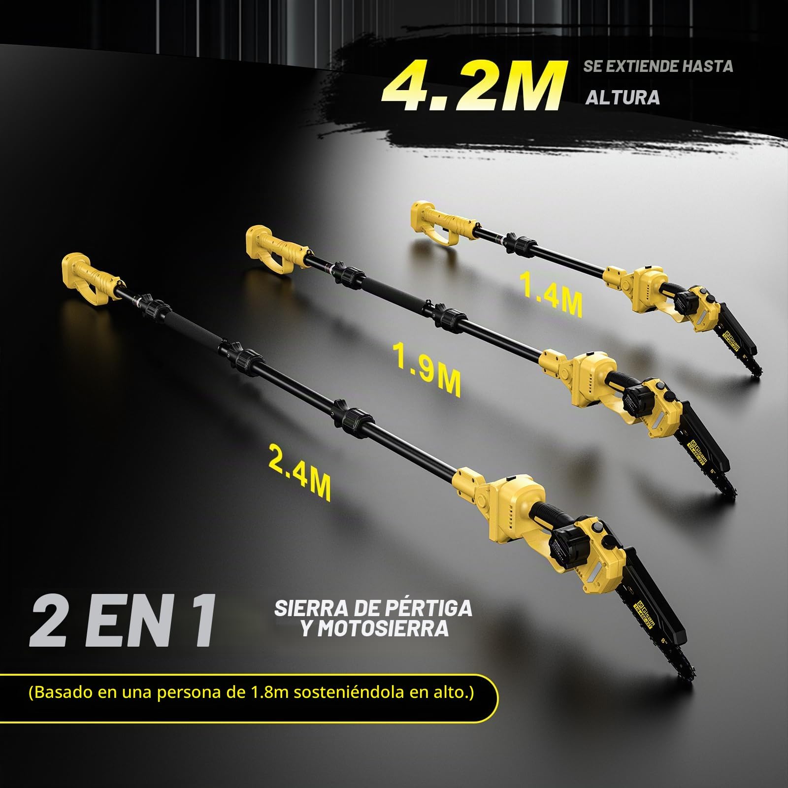 Mini Motosierra 2 En 1 Con PéRtiga TelescóPica,Motor Sin Escobillas De 2600w,Motosierra De 8 Pulgadas,Engrasador AutomáTico Y Tensor De Cadena Sin Herramientas Y 2 * 4000 Mah,Extensible Hasta 4,2m