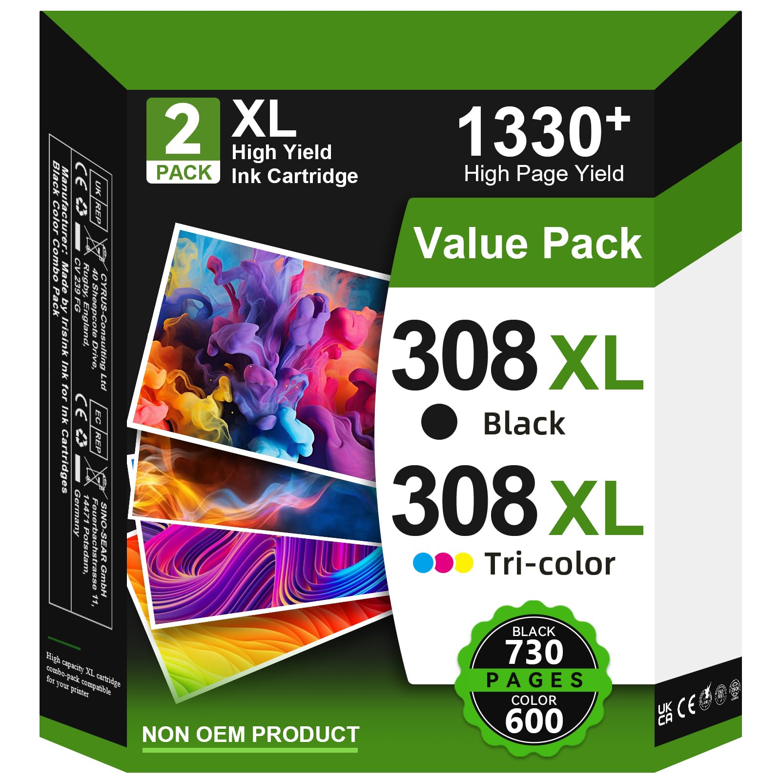 308XL Cartuccia d'inchiostro Sostituzione per Cartucce HP 308 Nero e Colore, 308 XL Compatibile con HP Envy 6120e 6132e 6520e 6100e 6532e 6110e 6122e 6130e 6132e 6155e Deskjet 4320 2920 2910 2922