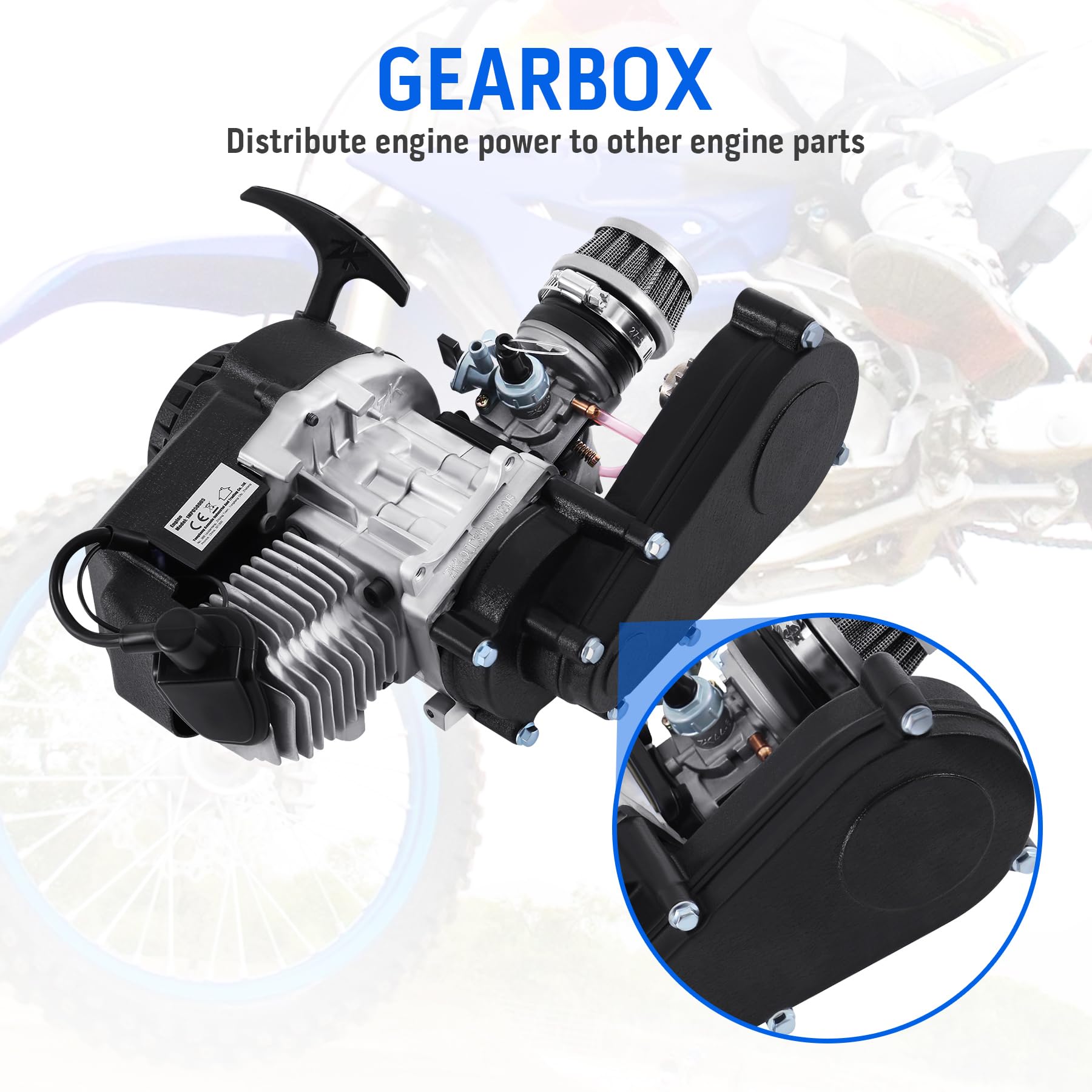 Samger 49cc 50cc 2-Takt Engine Motor Dirt Bike Cross Pocket Bike Dirt Bike Mini ATV Quad Transmisión Carburador