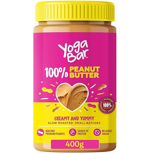Yogabar 100% Pure Peanut Butter | Creamy & Yummy Unsweetened | Slow Roasted | Non-GMO Premium Peanuts | No Added Sugar - 400gm