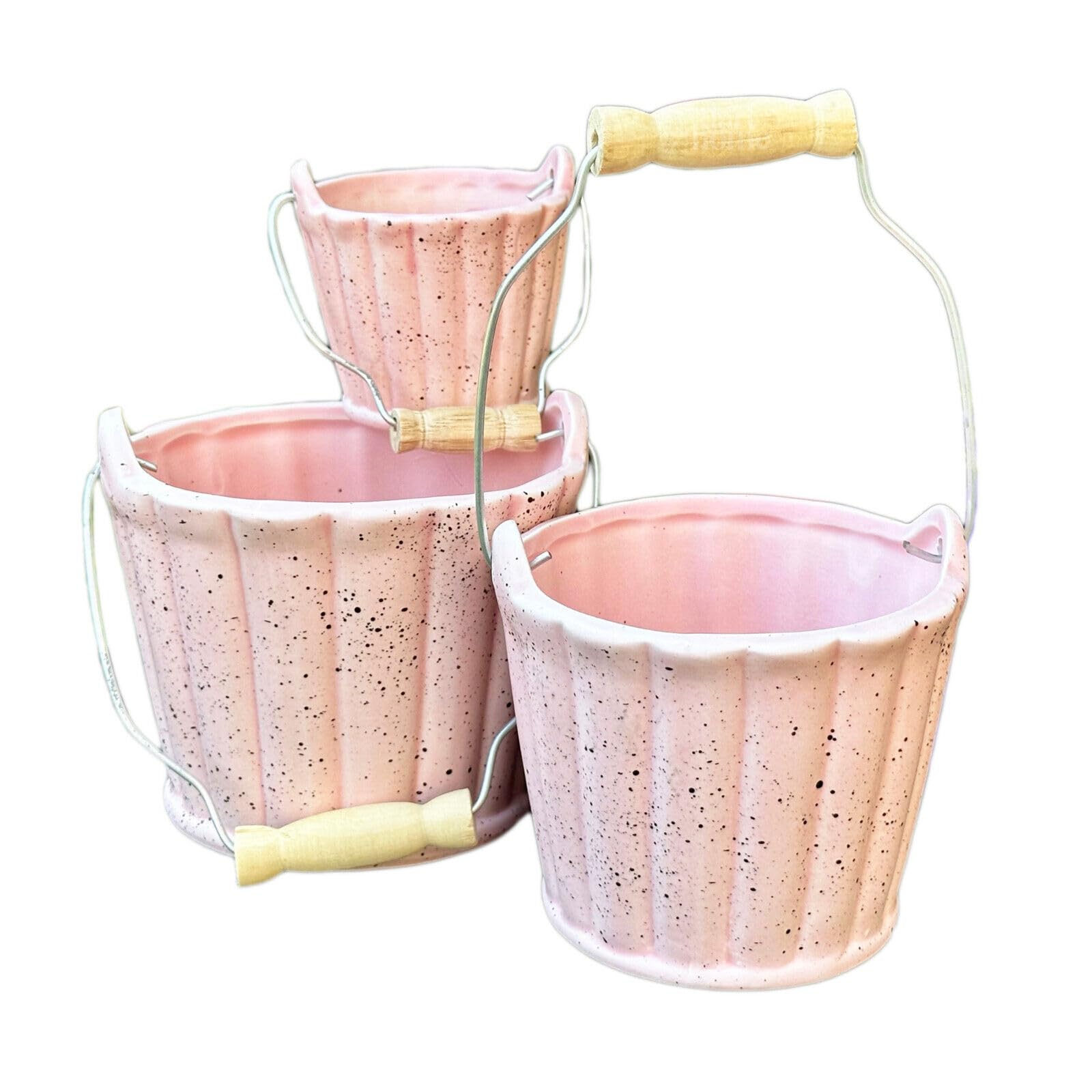 Darthome Dusty Pink Pink Speckled Basket Pots Set Of 3 Ceramic Small Flower Nursery Bucket Planters