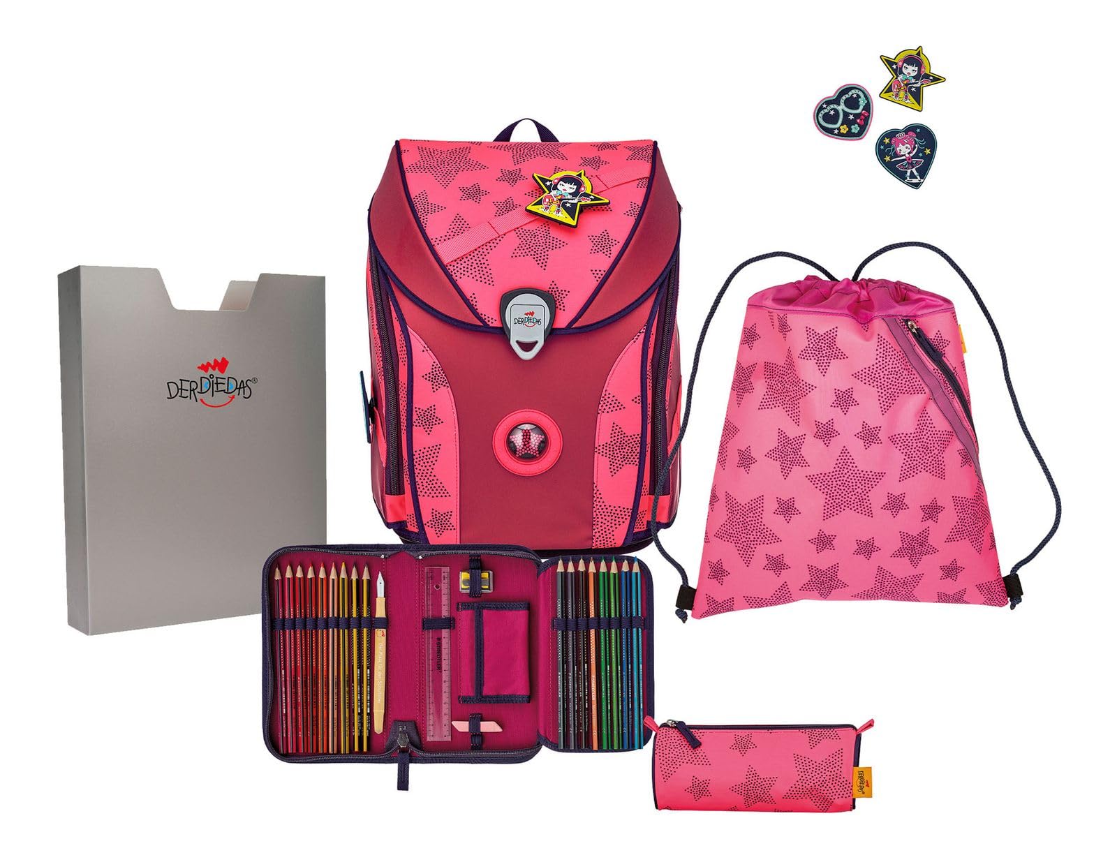 DerDieDas ErgoFlex MAX Superflash Neon tornister szkolny 5-częściowy Neon Star