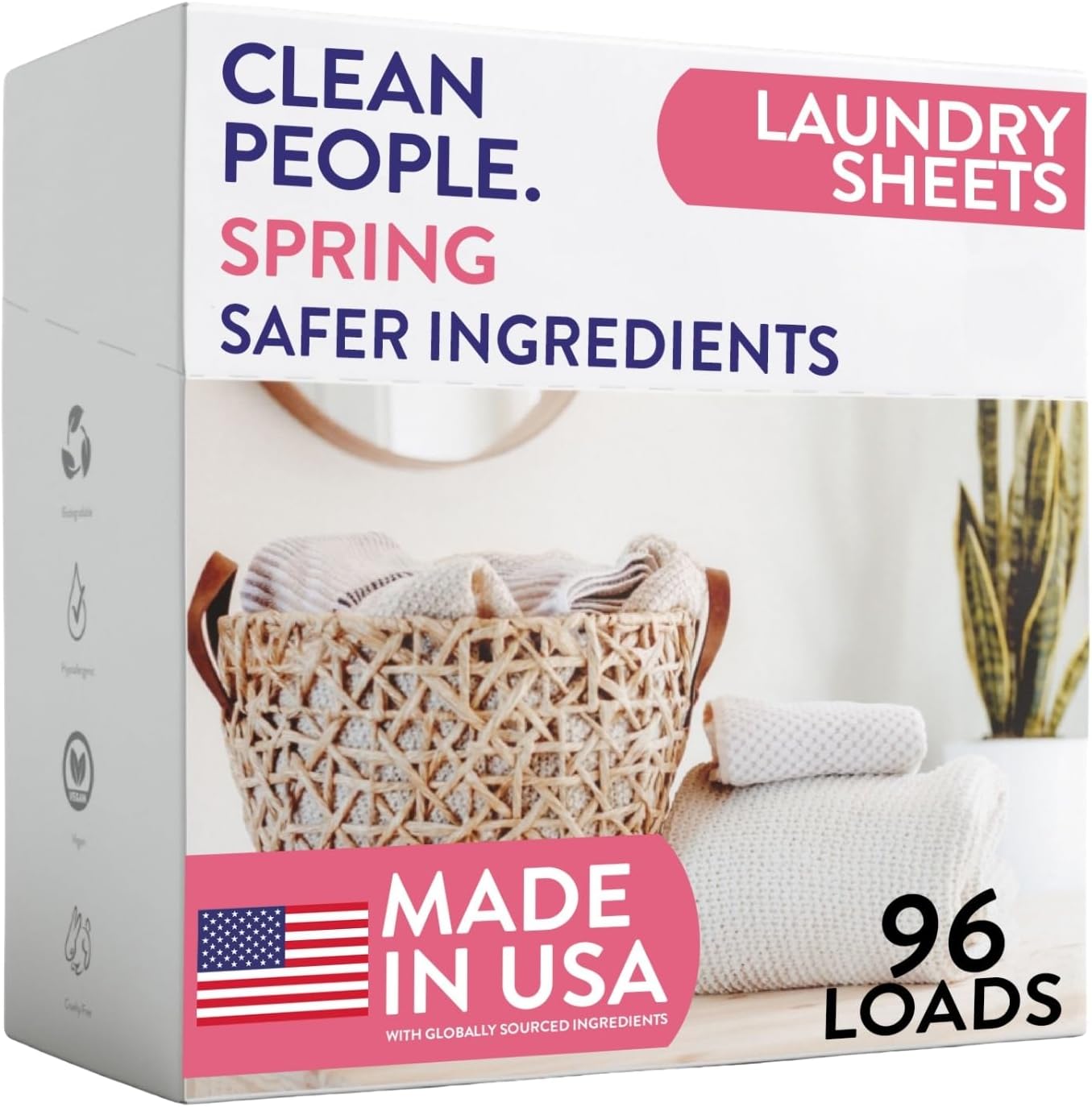 The Clean People Laundry Detergent Sheets - Laundry Soap - Ultra Concentrated, Recyclable Packaging, Stain Fighting - Spring Scent, 96 Pack