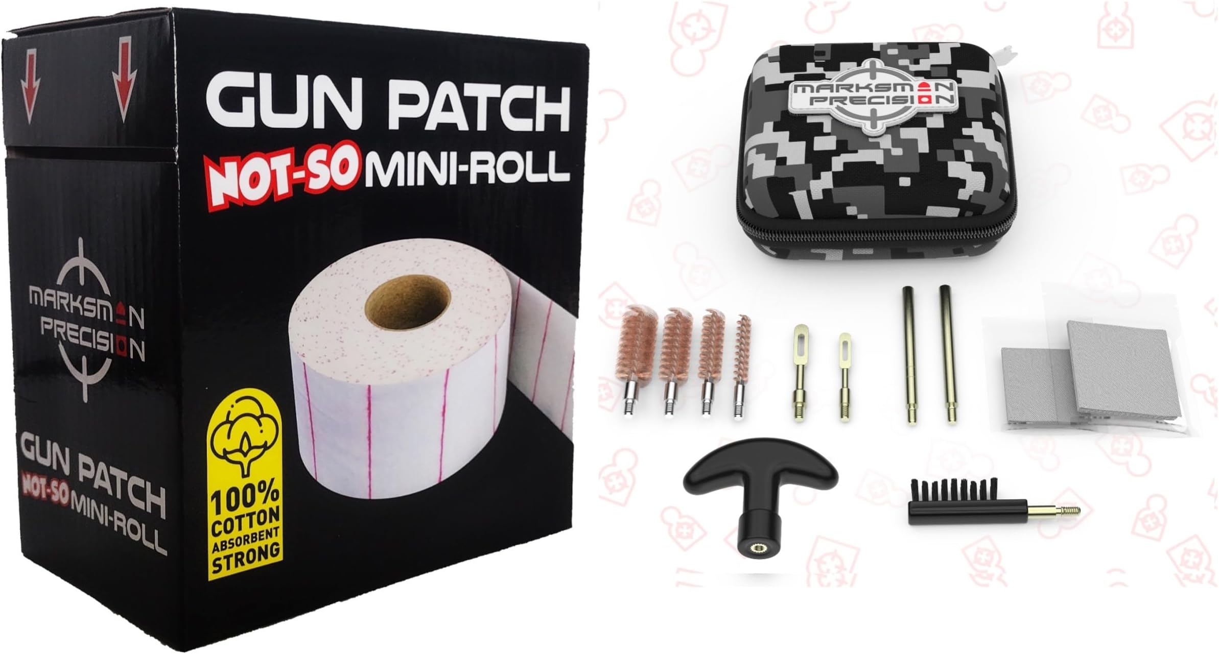 Urban Camo 6 Inch Pistol Cleaning Kit and Gun Patch NOT-SO Mini-ROLL Bundle