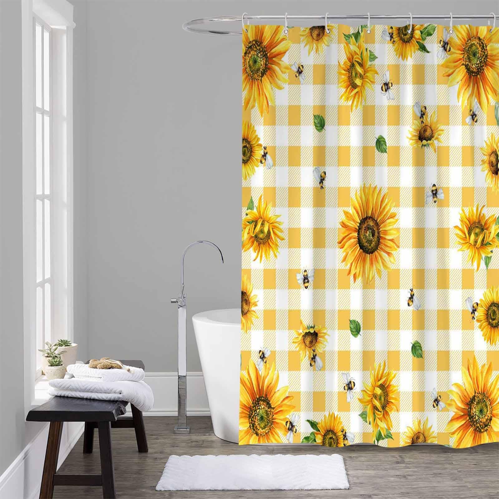 Tenda Da Doccia Rustica Con Girasole E Farfalla – 180x180 Cm, Tessuto Poliestere, Set Con Ganci - 4