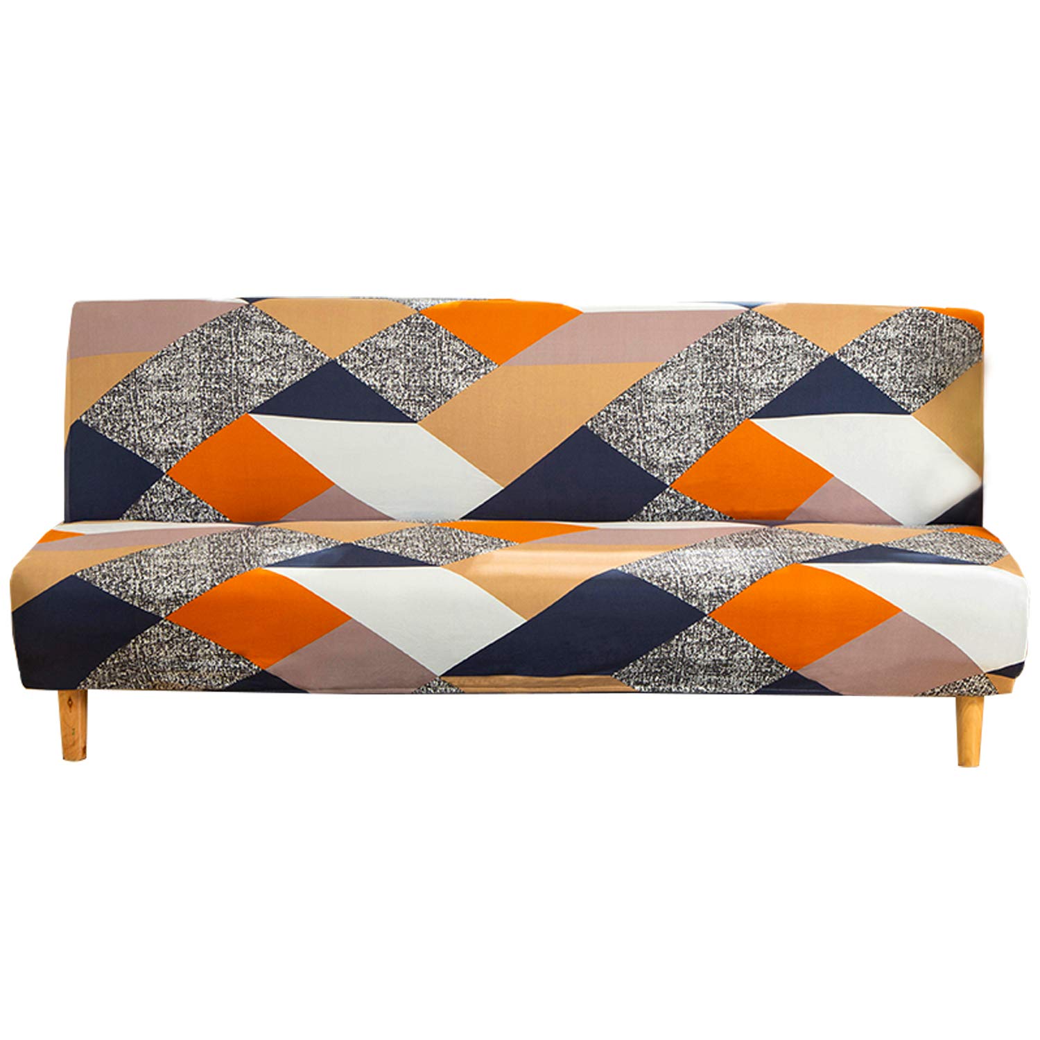 Armless Sofa Bed Cover Spandex Stretch Print Futon Slipcover Non-slip Folding Armless Sofa Cover Seat Couch Protector Fits for 2-3 Seater Folding Sofa Bed without Armrests, 180-210cm (Printed 8)