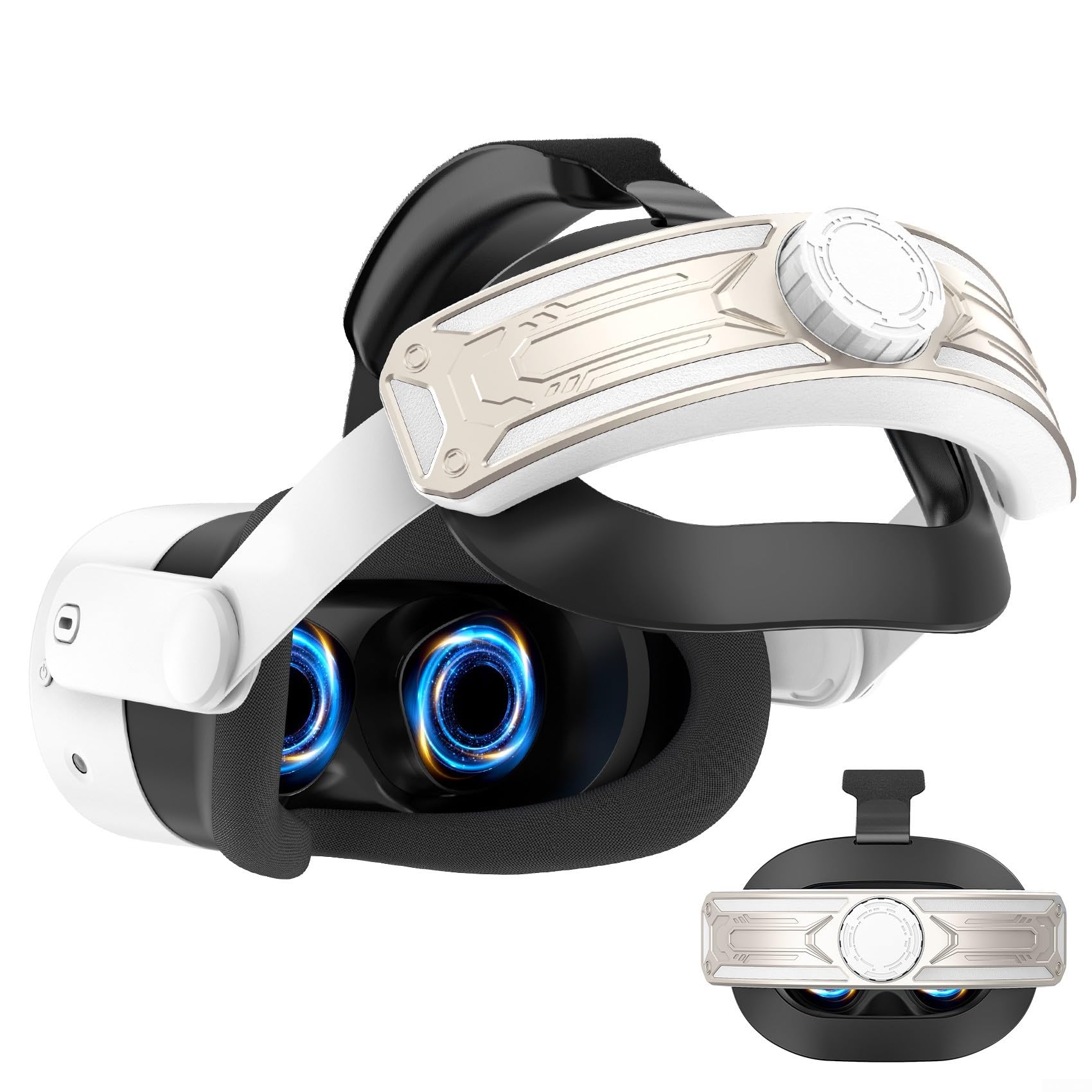 Sangle de tête réglable élégante et fonctionnelle compatible avec le système de jeu Meta Quest3S VR (doré)