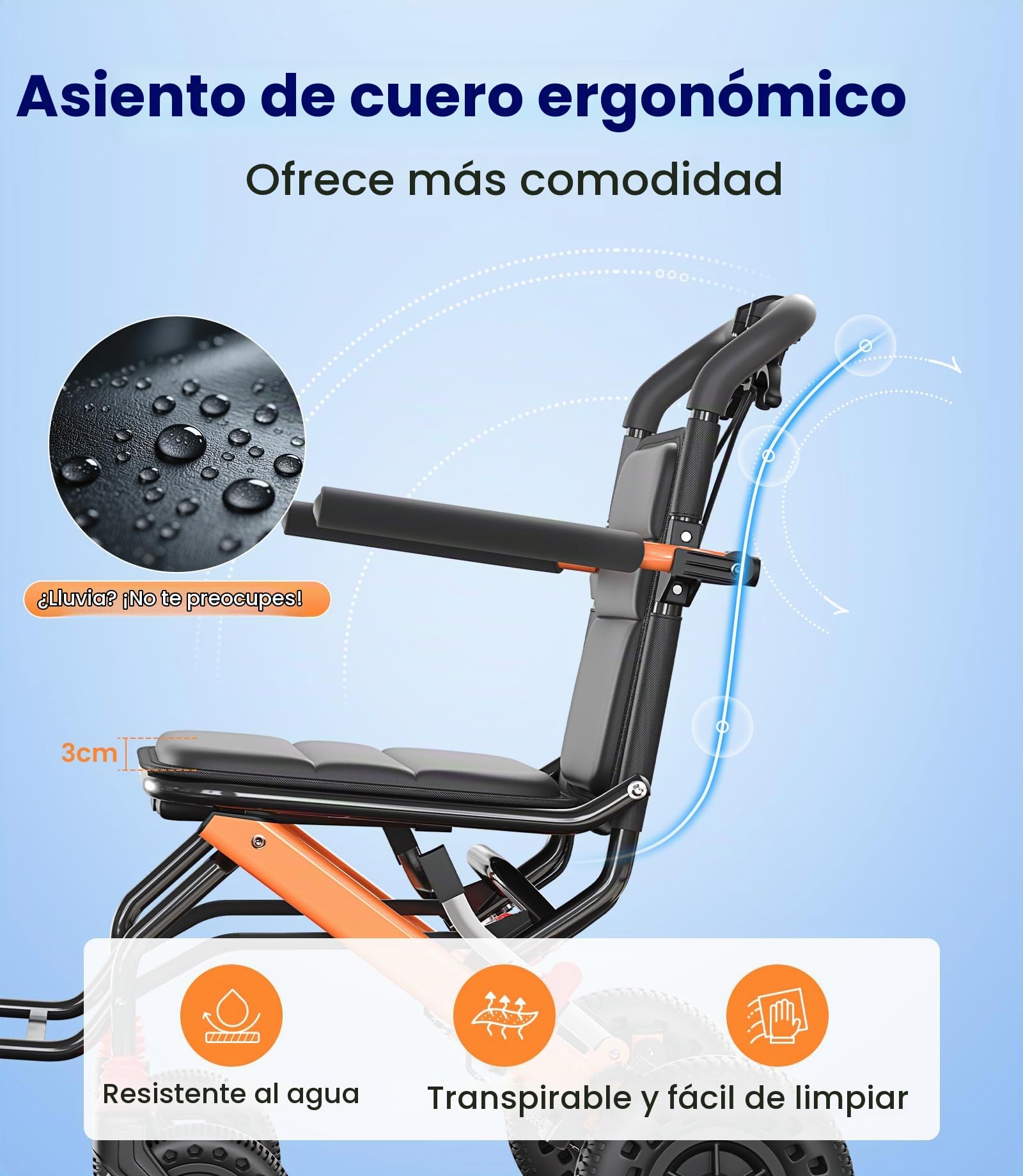 VOCIC U41 Silla de Ruedas Plegable Ultraligera 8.6KG | Silla ruedas transporte viaje en avión,neumáticos panal 20CM todo terreno,aluminio compacta 51CM (Naranja)