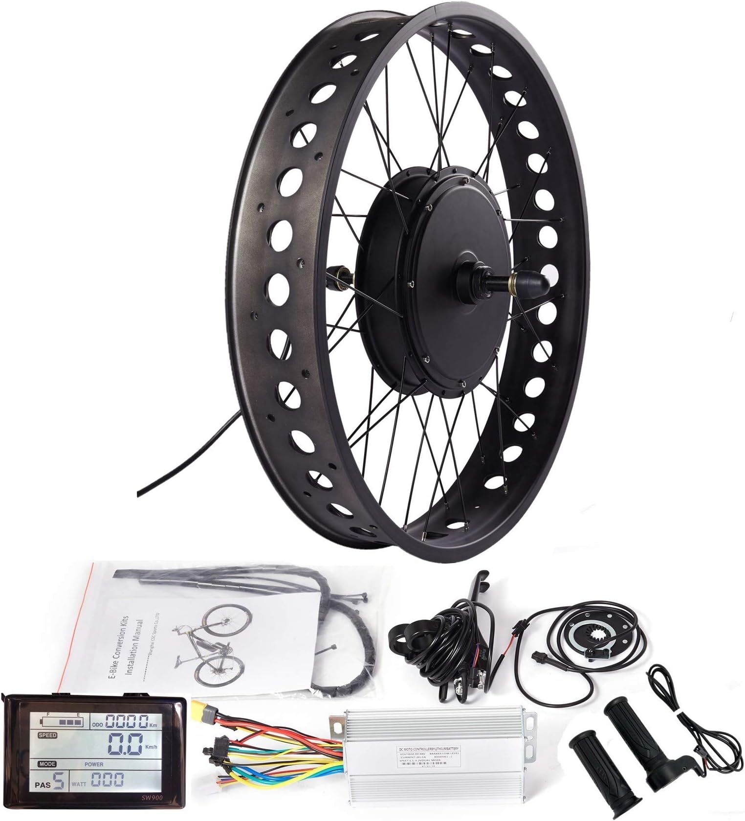 26" Fat Tire Ebike Rear Wheel Conversion Kit, 48V 1000W 1500W Fat Wheel Rear Drive Hub Motor Electric Bicycle Conversion Kit for 4.0 Tire Snow Bicycle