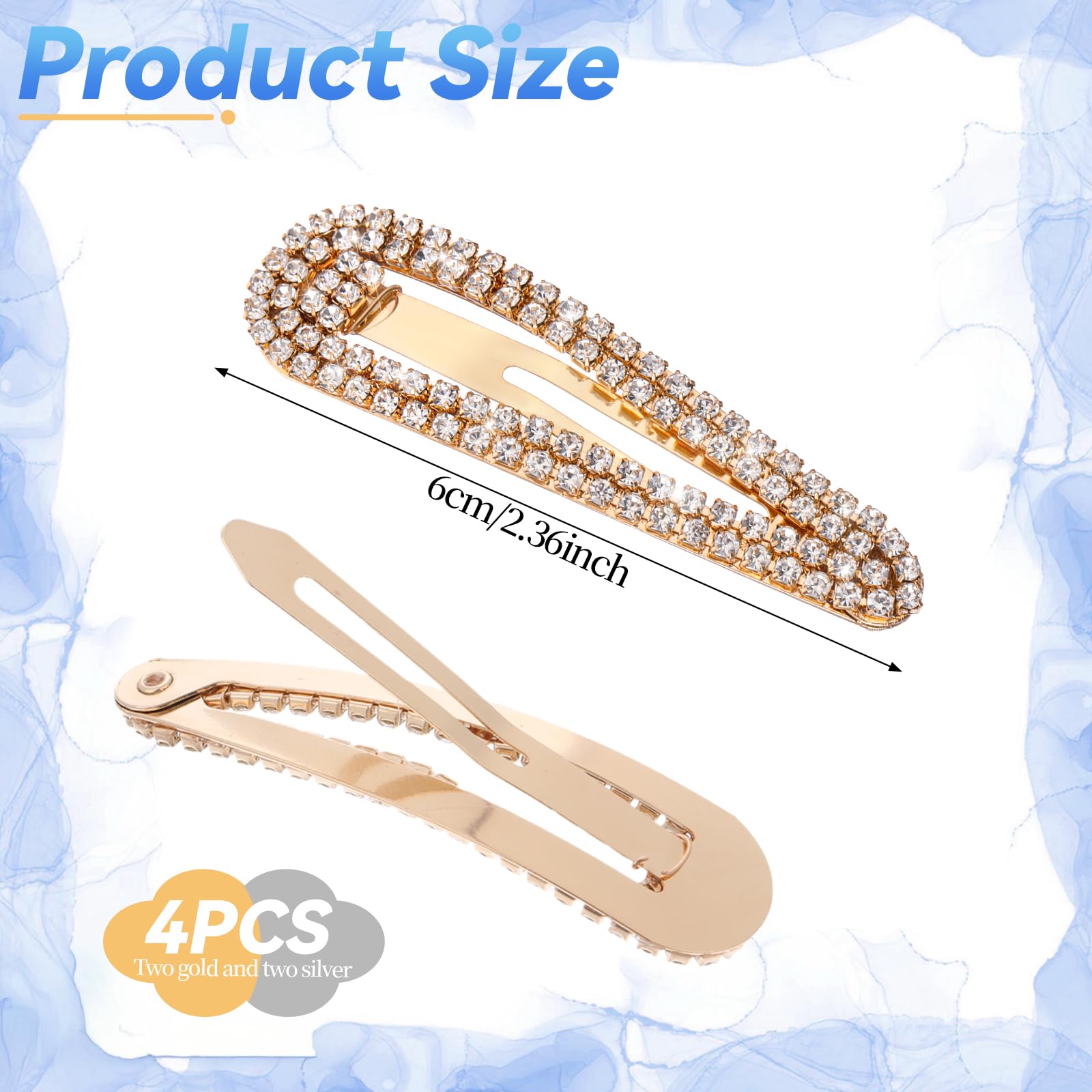 2 PCS Rhinestone Hair Clips, Metal Snap Hairpins Bling Duckbill Hairpins Silver for Women, Bridal, Wedding, Party, Prom