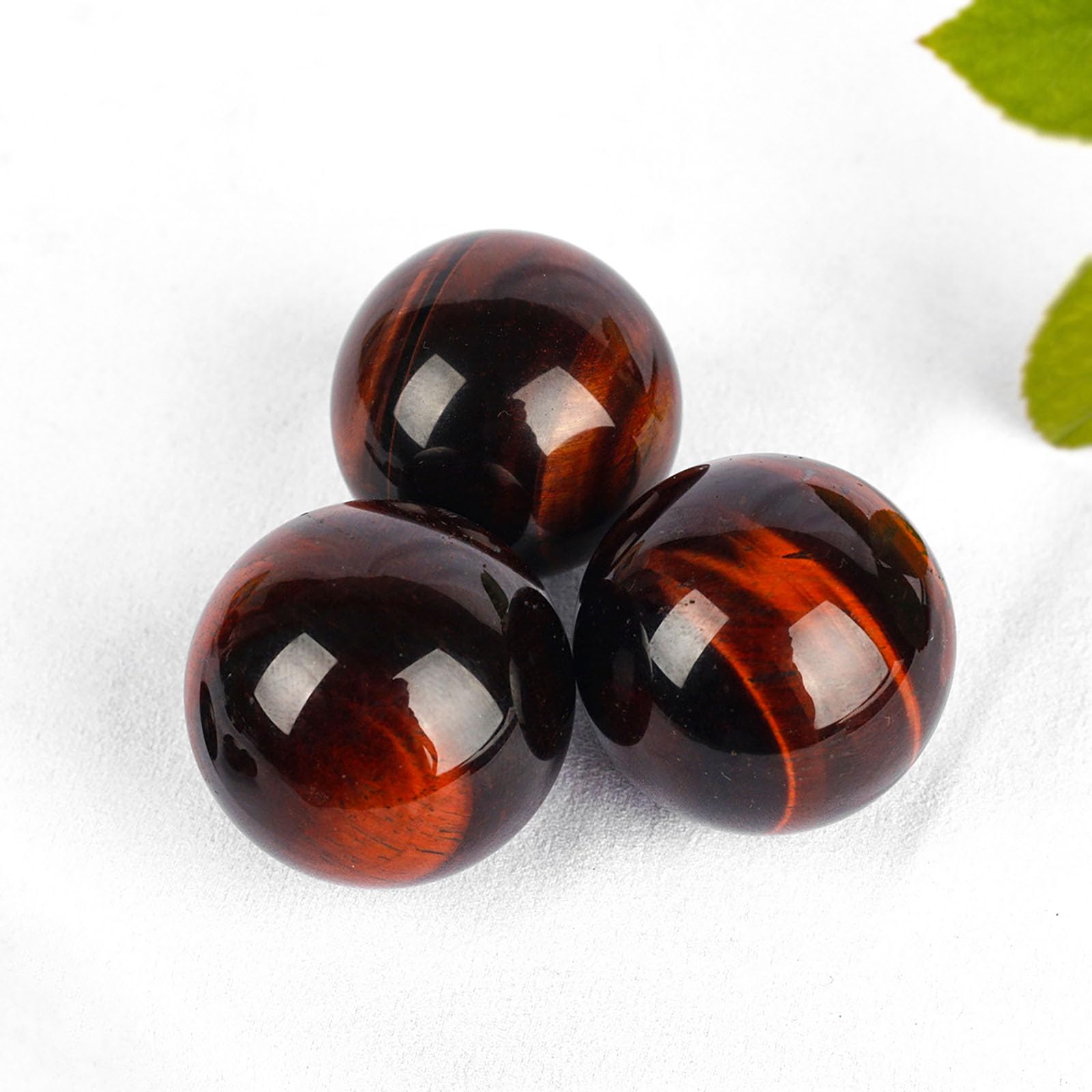 FOPURE 3PCS Red Tiger Eye Gemstone Crystal Ball Round Sphere Collection Ornament Witchcraft Decor