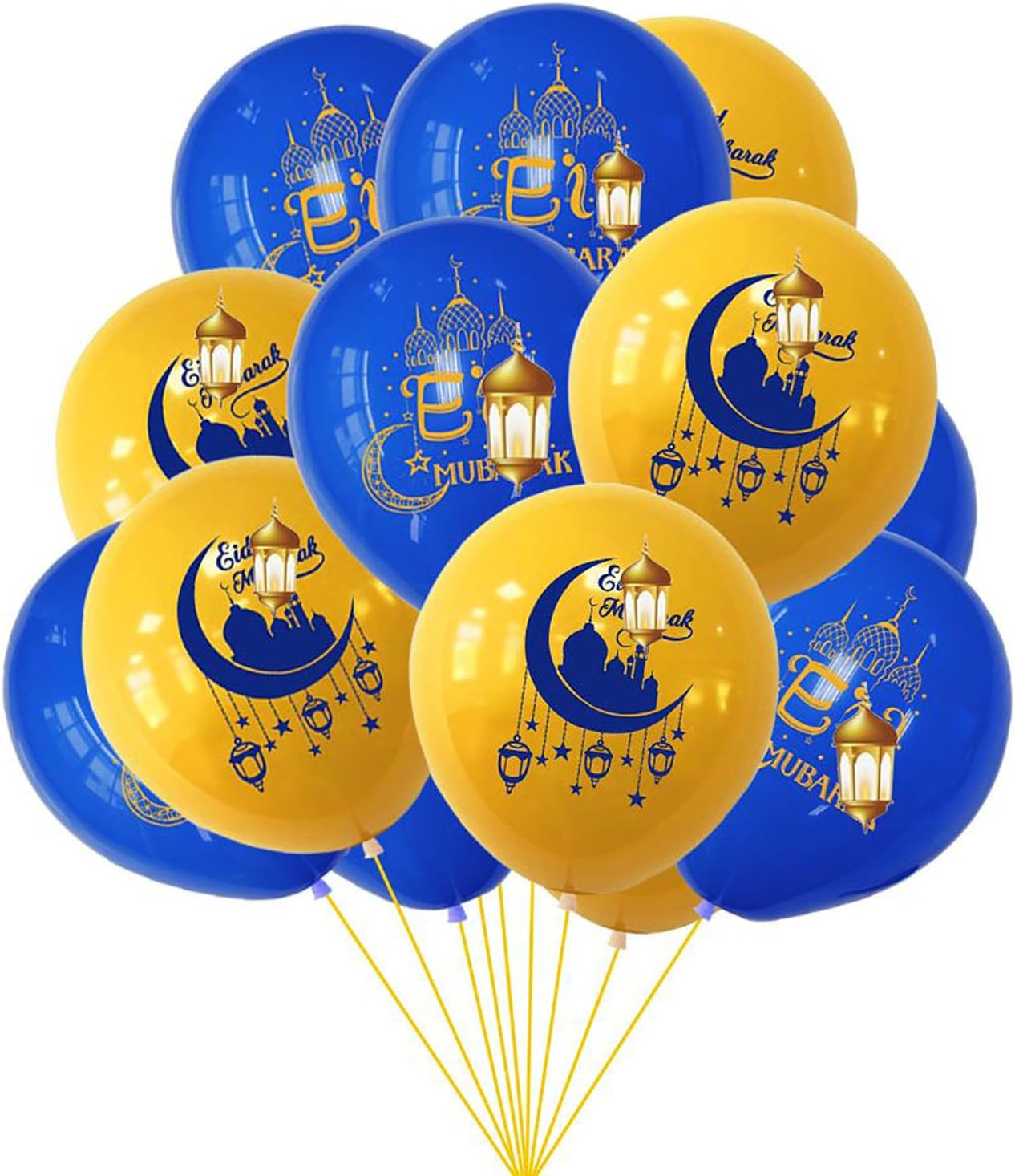 Totelux Eid Mubarak Balloons Moon Star Balloon 12’’ Latex Gold Blue Balloons for Muslim Holiday Eid Party Decorations Supplies
