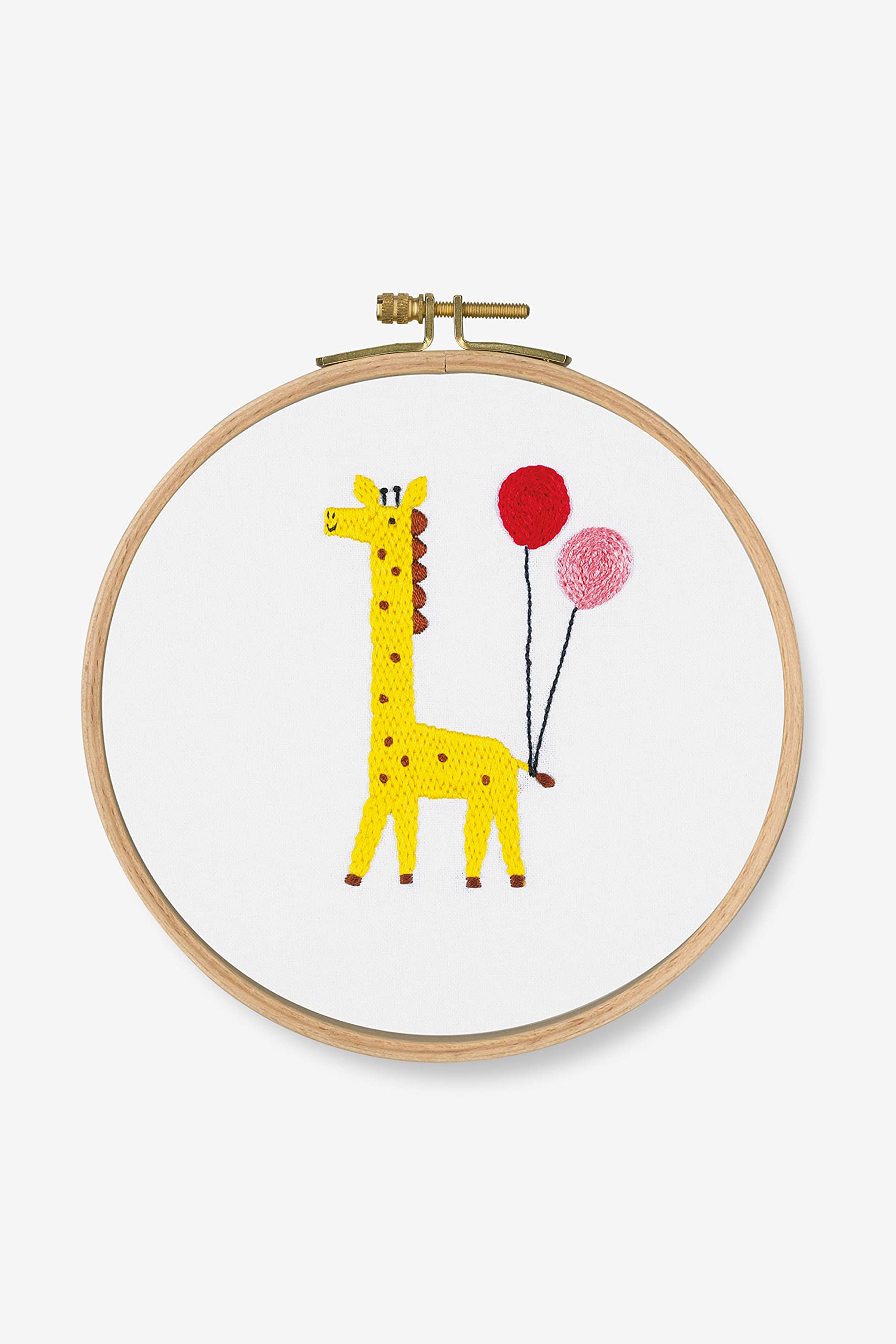 DMC - Giraffe Kit, Includes 100% Printed Cotton Fabric, Embroidery Threads, Bamboo Hoop and Instructions