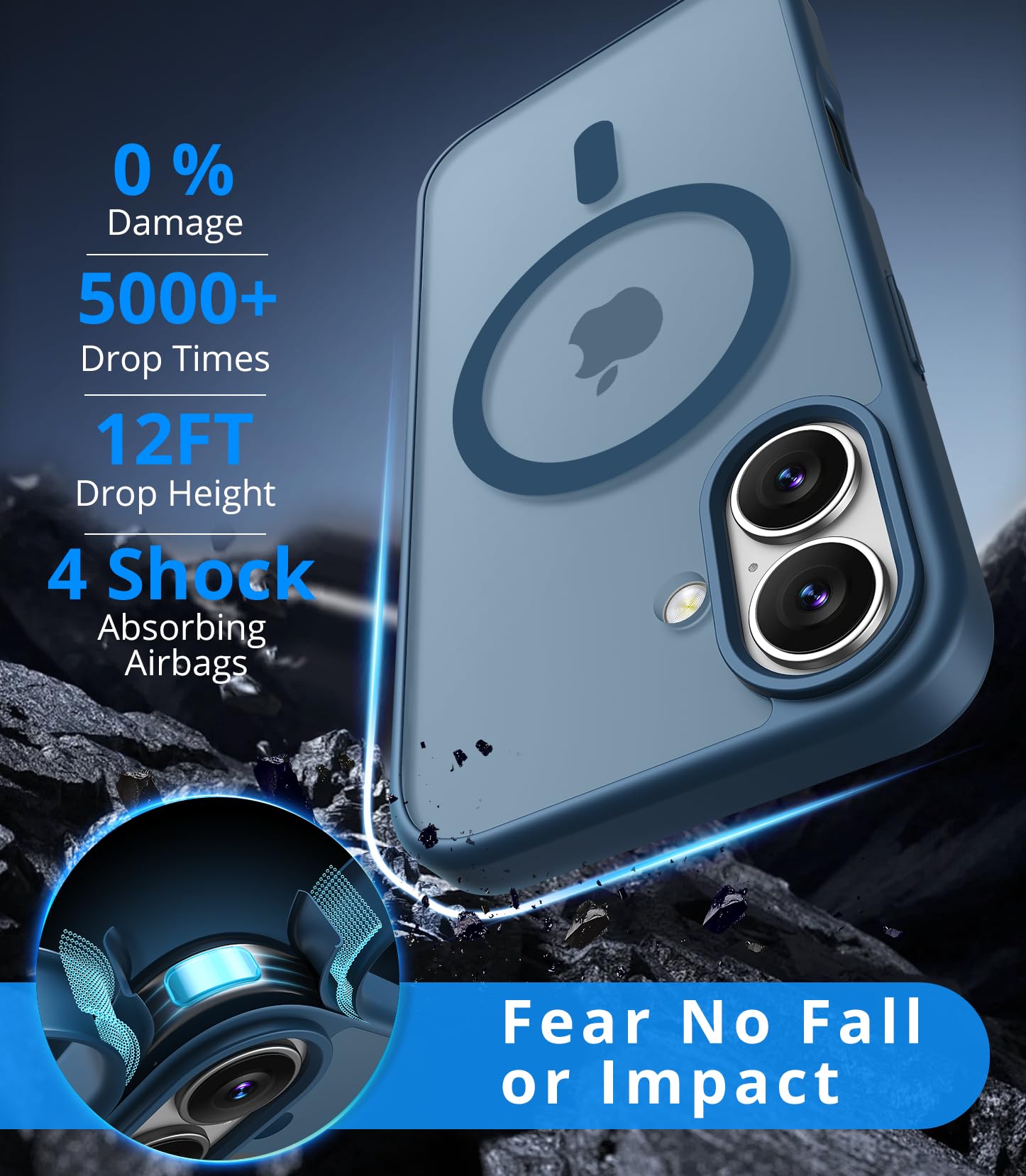 Vansdon Cover Magnetica per iPhone 16 con 1 Pezzi Vetro Temperato, Compatibile con Magsafe, Protezione anticaduta di livello militare, Custodia Traslucida Opaca Sottile Antiurto-Blu Profondo