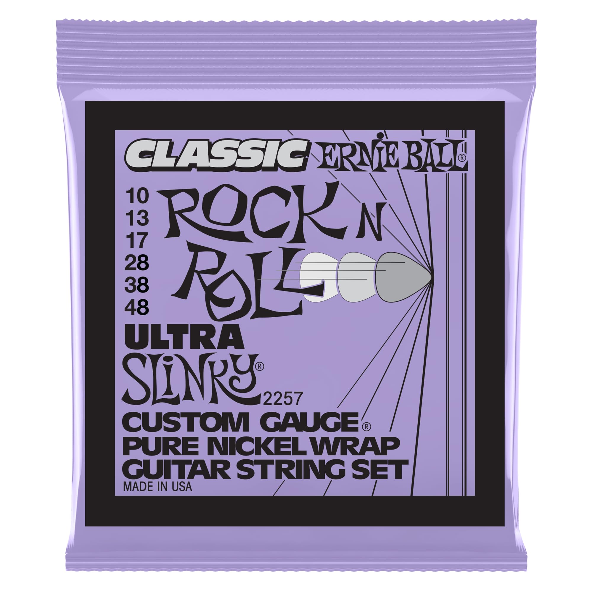 Ernie Ball Ultra Slinky Classic Rock n Roll Pure Nickel Wrap Electric Guitar Strings 10-48 Gauge (P02257)