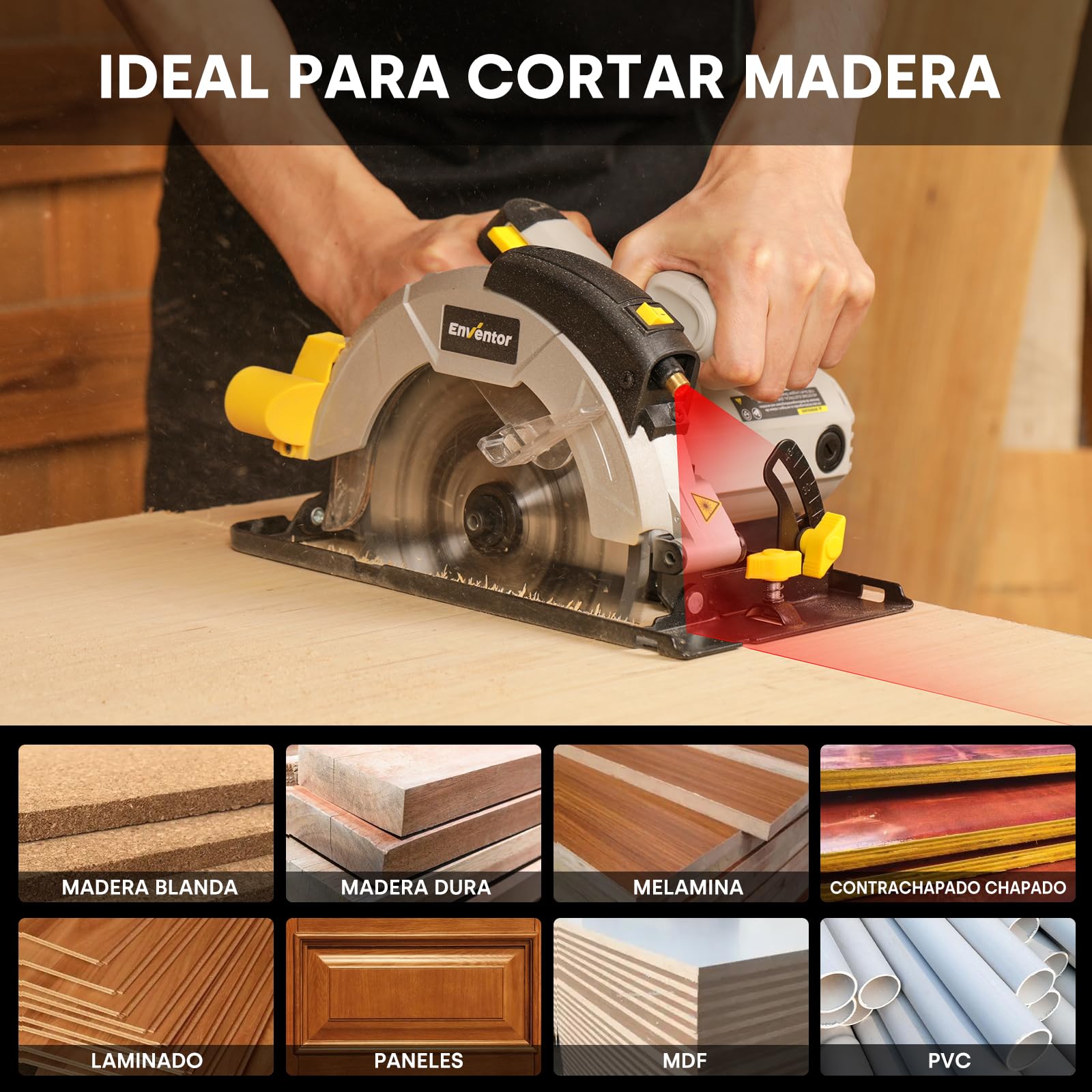 Enventor 3PCS Hoja de Sierra Circular 24T/40T/60T, 185mm x 20mm, Punta de Carburo de Tungsteno, Hoja de Sierra Circular de Mano para Madera, Compatible con Enventor Sierras Circulares