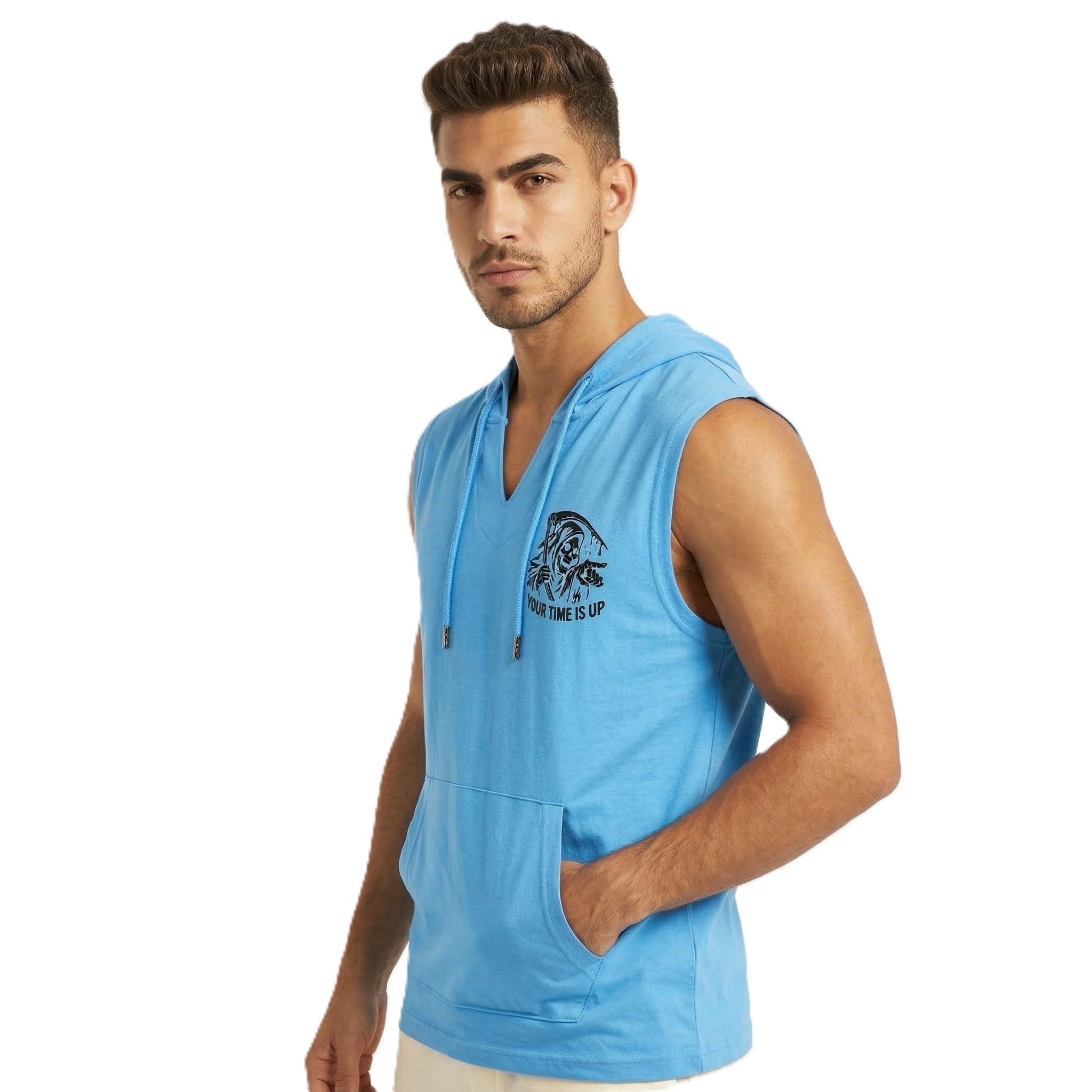 looks united Men Stylish Hooded Sleeveless Cotton Graphic Printed Gym Vest-picture-34