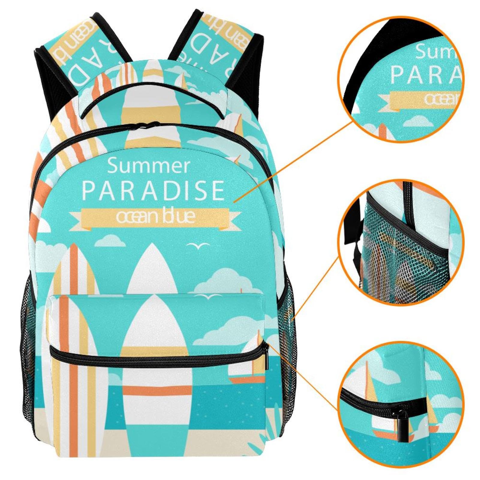 Zaino per computer portatile, vacanze estive, surf, zaino per scuola superiore, resistente all'acqua, zaino da viaggio e escursionismo