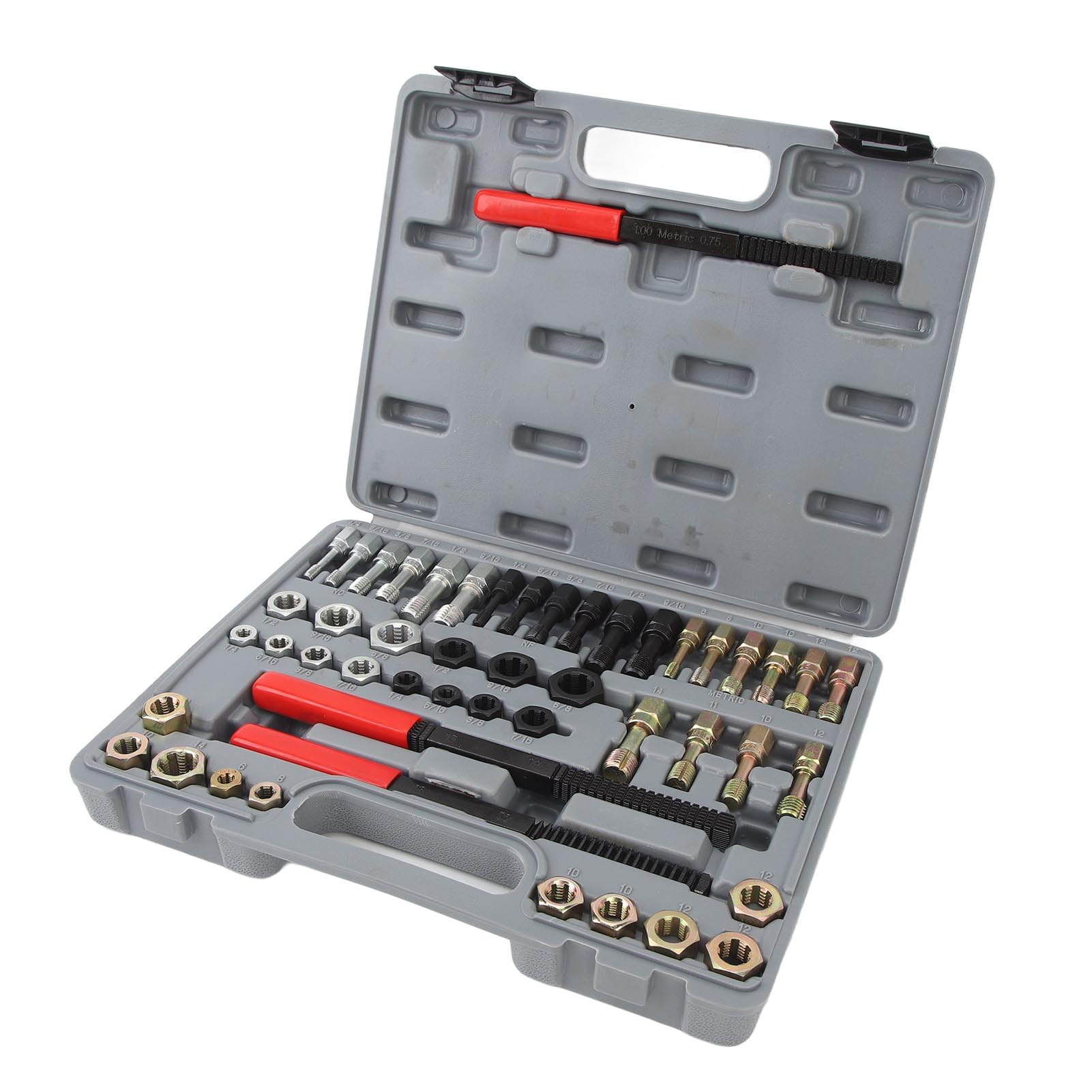 49PCS Set di Strumenti Per La Riparazione della Filettatura Restauratore di Perni Metrici, Kit di Cacciafiletti Per Meccanici Automobilistici, Restauratore di Precisione in Acciaio
