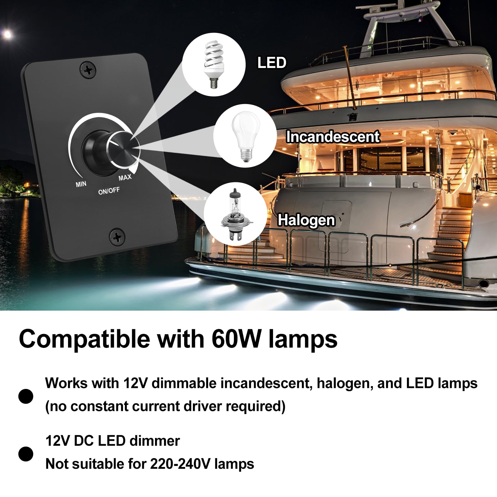 Interruptor Regulador de Luz, Dimmer LED 12V, Regulador intensidad LED Través de la Perilla para Ajustar el Brillo Adecuado, para Tiras de luces, para acampadas, barcos, camiones, caravanas