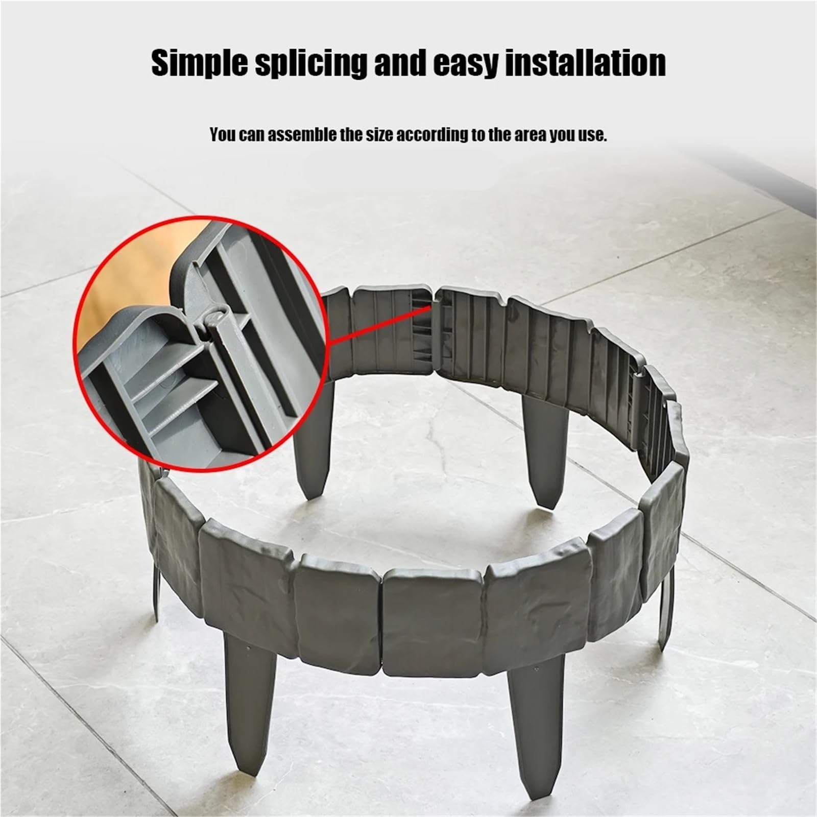 Bordura de Jardín de Plástico 10/20pcs Plastic Garden Edging Border, Fence Panels, Patio Outdoor Barrier Lawn Strip(Gray-20pcs)
