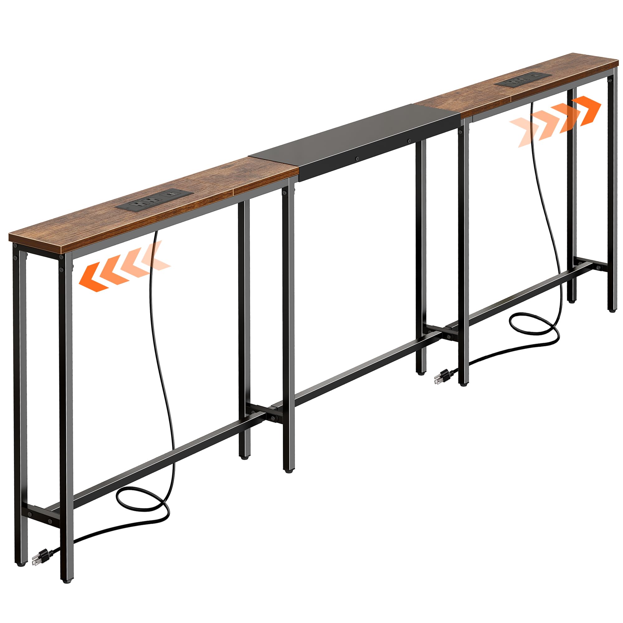 Huuger Narrow Sofa Table with 2 Power Outlets 86 6-110 2 Inch Adjustable Length Behind the Couch Table